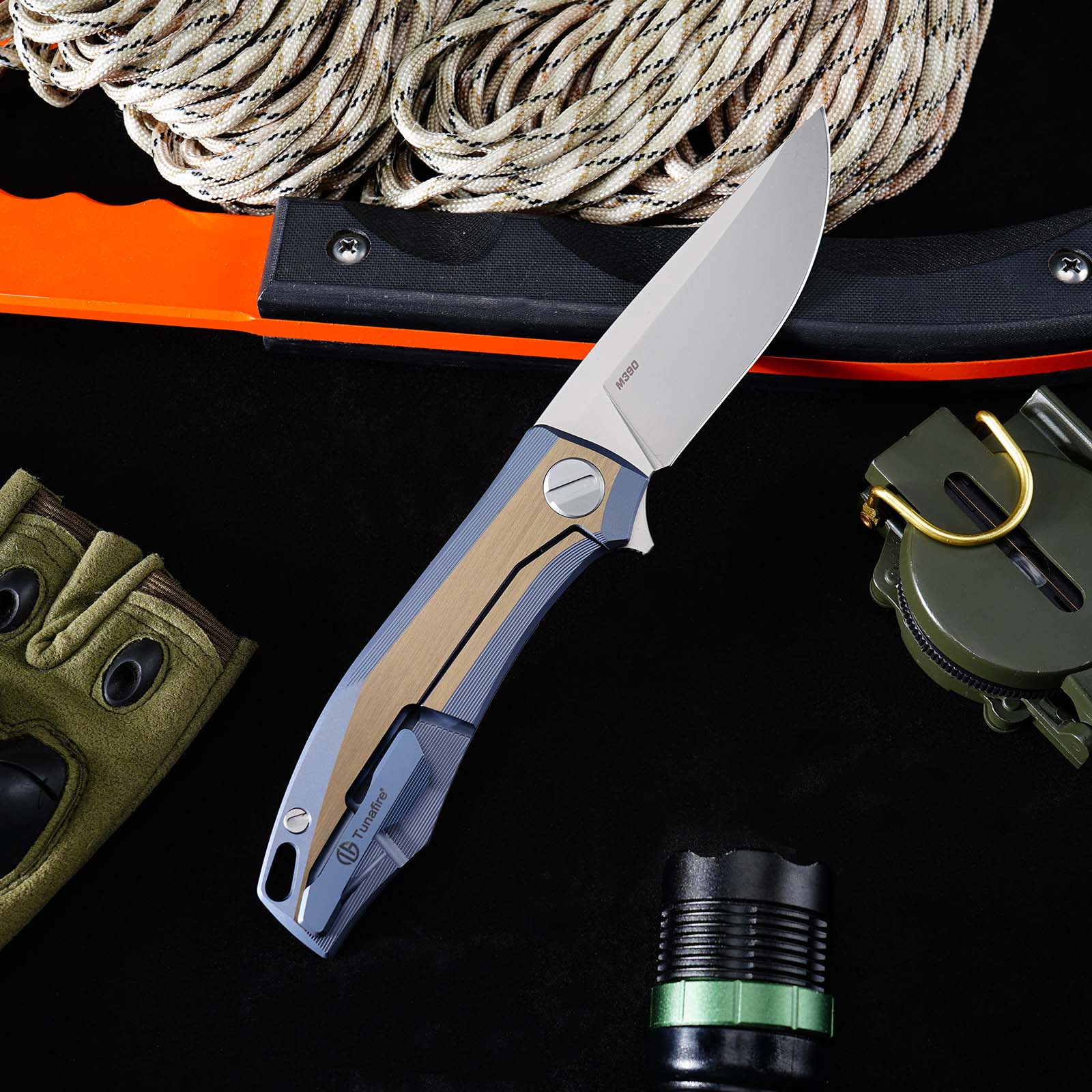Tunafire Knife Premium RKMP Folding Knife M390 Blade DLC Coating Titanium Handle EDC Pocket Knife