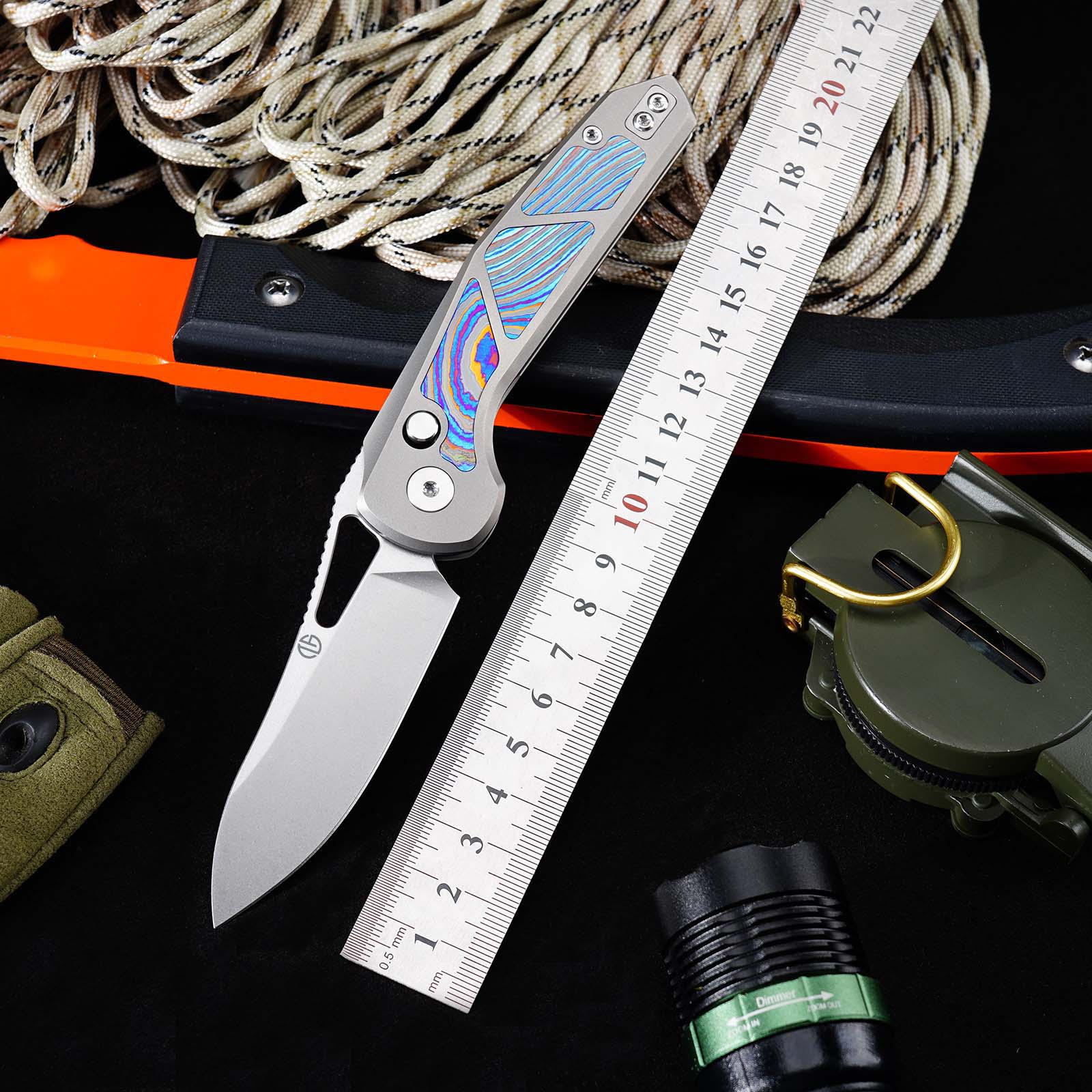 Tunafire Knife GT-T0080 3.11" |M390 Steel Blade  | Titanium Handle |Button Liner Lock| Pocket EDC Tools