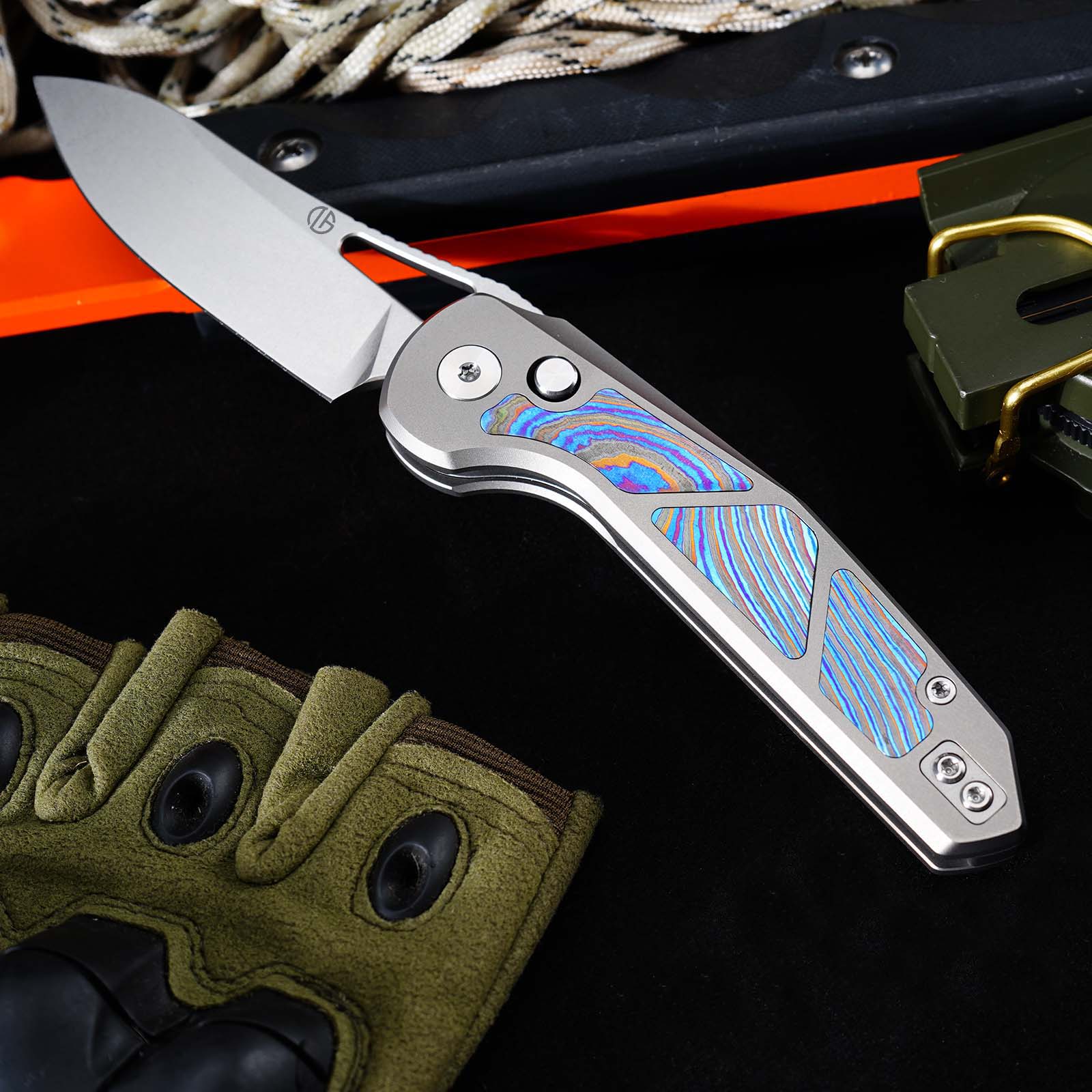 Tunafire Knife GT-T0080 3.11" |M390 Steel Blade  | Titanium Handle |Button Liner Lock| Pocket EDC Tools