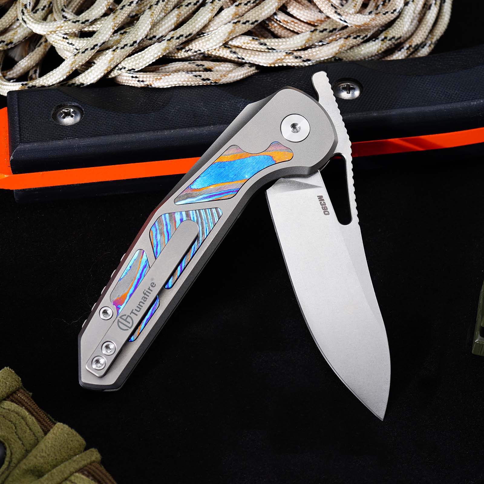 Tunafire Knife GT-T0080 3.11" |M390 Steel Blade  | Titanium Handle |Button Liner Lock| Pocket EDC Tools