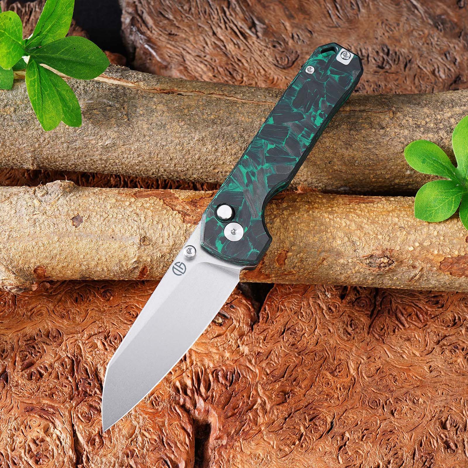 Tunaifire GT-T0070-3 Folding Knife |  VG10 Blade | Luminous Carbon Fiber Green Glow-in-the-dark Handle | Button Liner Lock | Pocket Knife