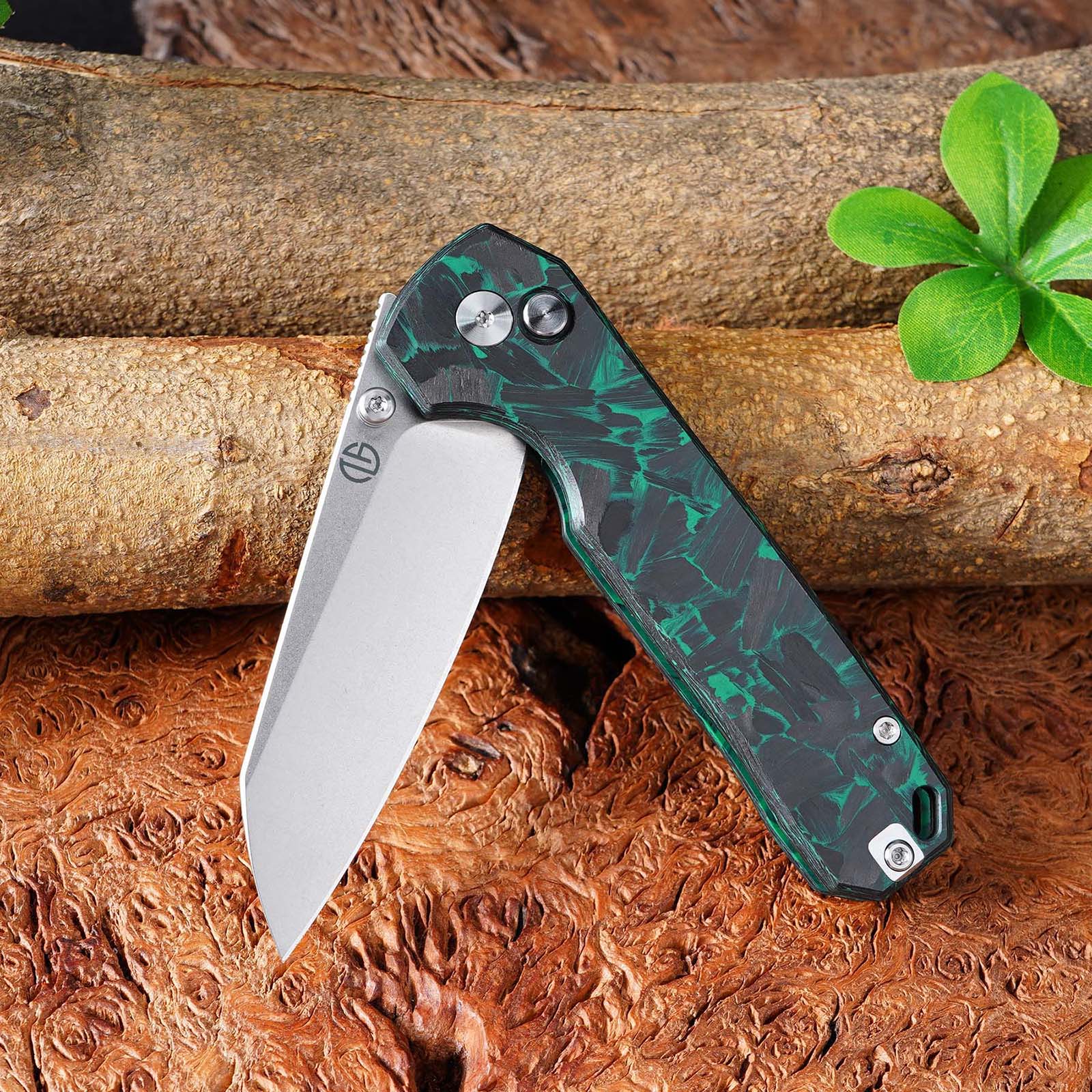 Tunaifire GT-T0070-3 Folding Knife |  VG10 Blade | Luminous Carbon Fiber Green Glow-in-the-dark Handle | Button Liner Lock | Pocket Knife