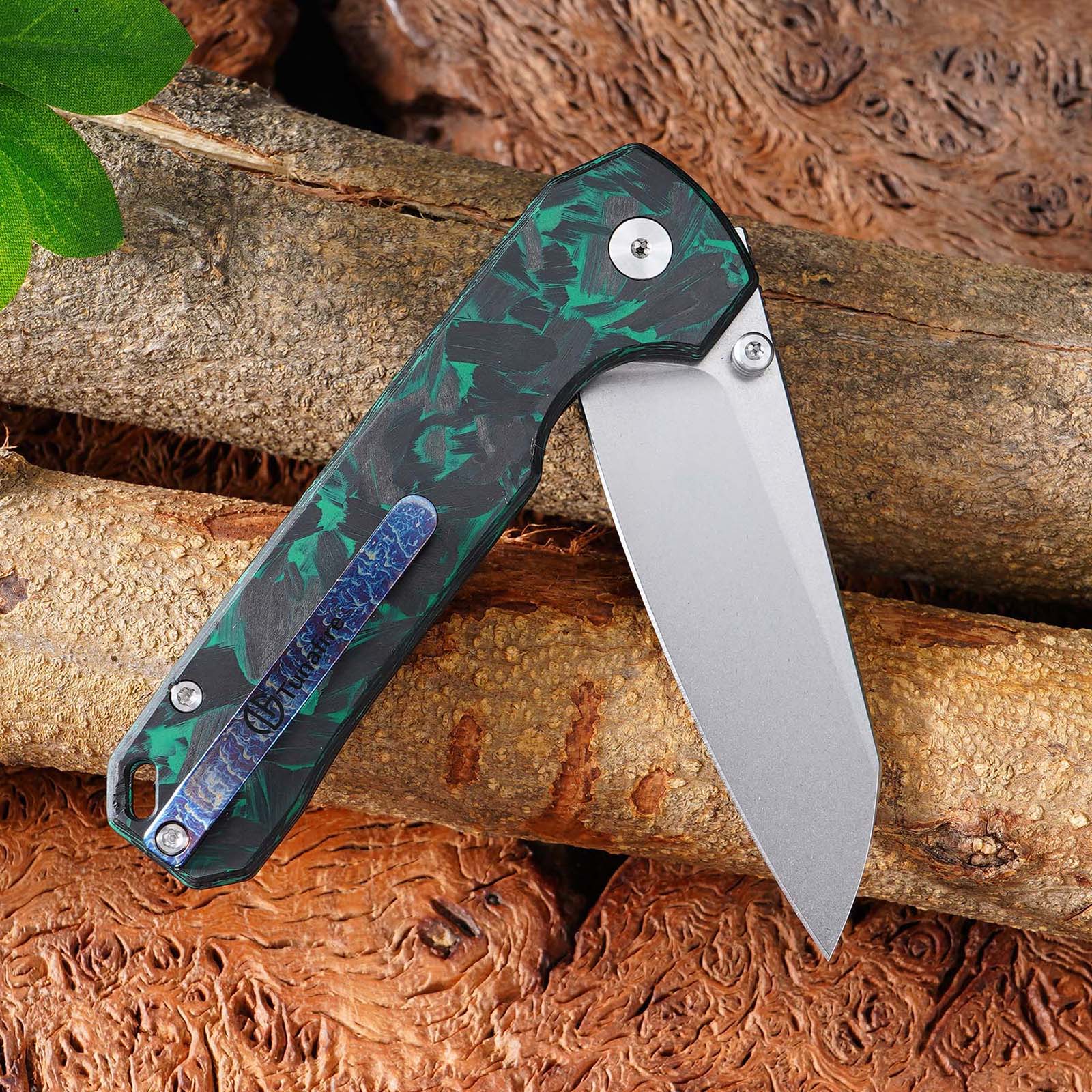 Tunaifire GT-T0070-3 Folding Knife |  VG10 Blade | Luminous Carbon Fiber Green Glow-in-the-dark Handle | Button Liner Lock | Pocket Knife