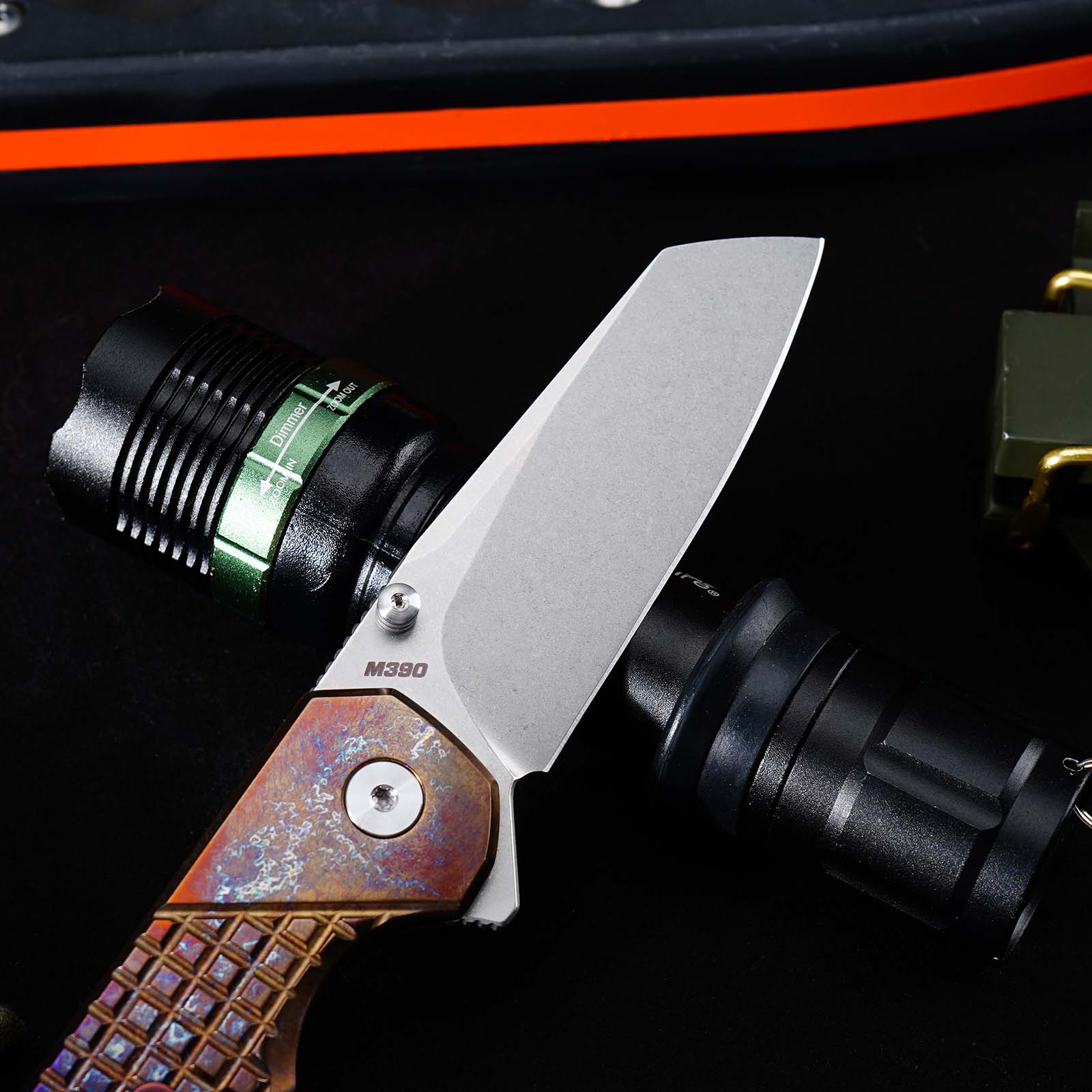 Tunafire Knives GT-T0081 3.19''M390 Titanium Folding Pocket Knife Titanium Anodized Burnt Handle EDC Knife
