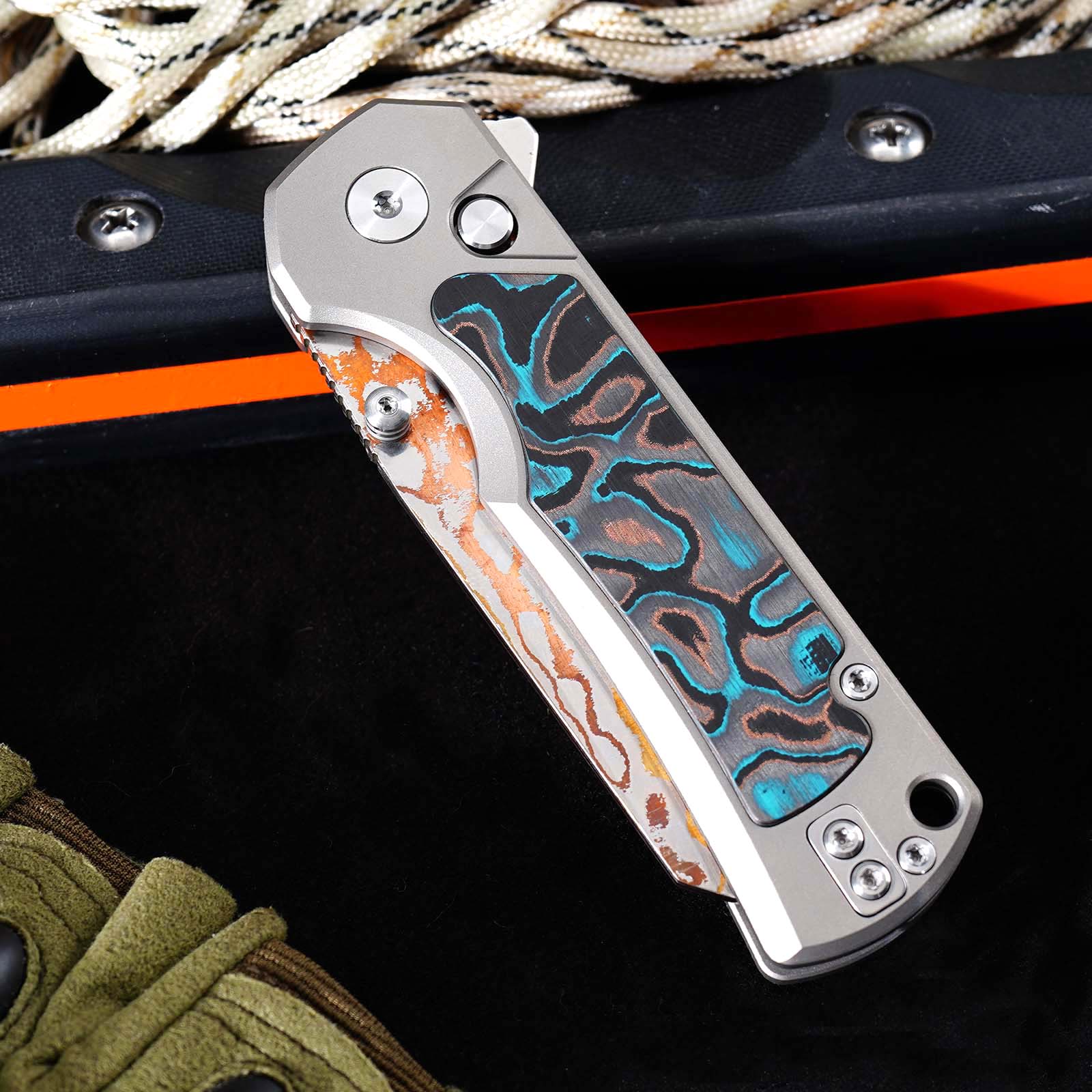 Tunafire Knives GT-T0081 3.19''M390 Steel Blade Folding Pocket Knife Blue Carbon alloy + Inlaid carbon fiber Handle EDC Knife
