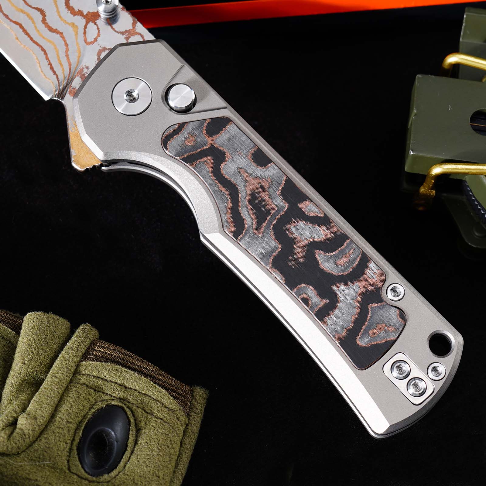Tunafire Knives GT-T0081 3.19''M390 Steel Blade Folding Pocket Knife Blue Carbon alloy + Inlaid carbon fiber Handle EDC Knife