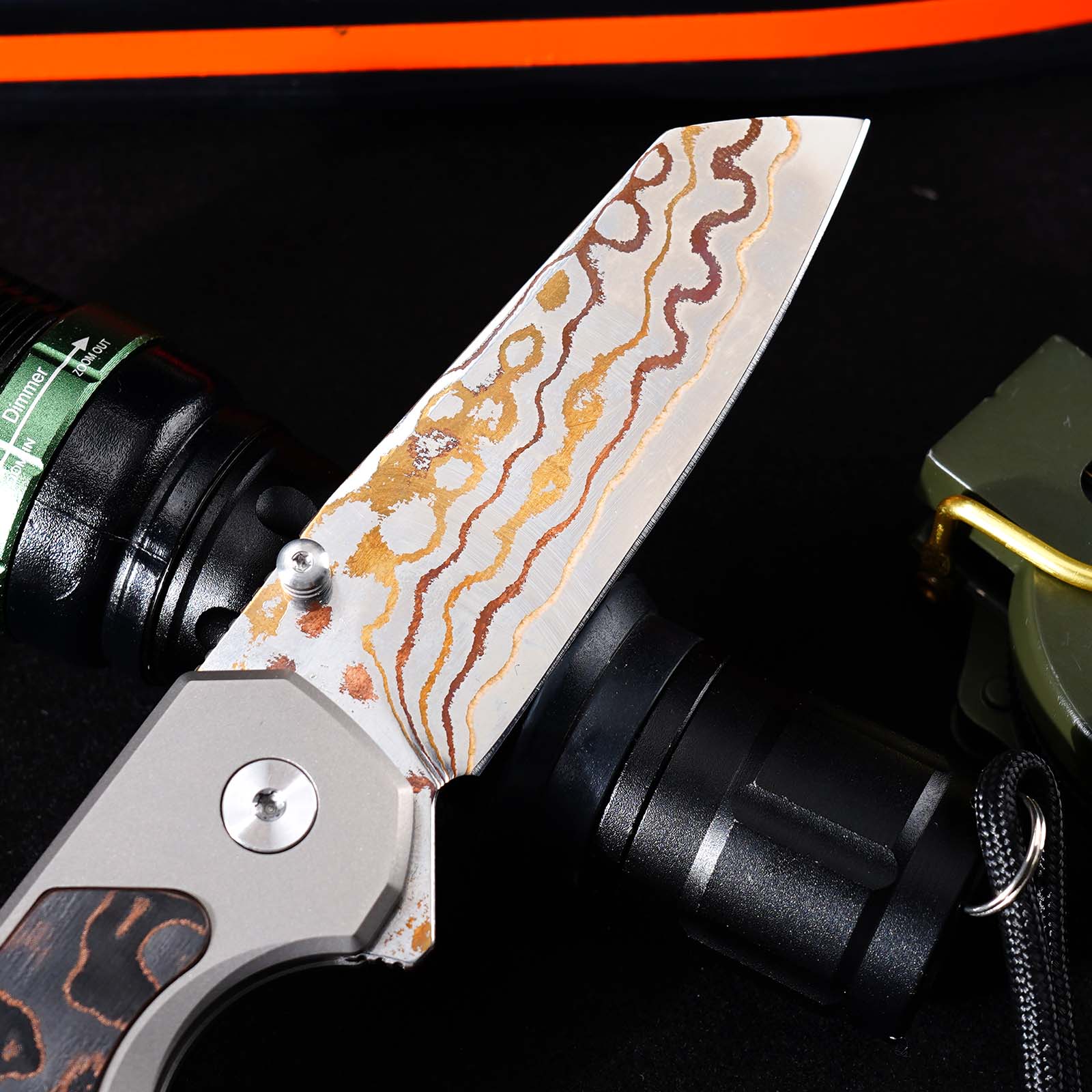 Tunafire Knives GT-T0081 3.19''M390 Steel Blade Folding Pocket Knife Blue Carbon alloy + Inlaid carbon fiber Handle EDC Knife