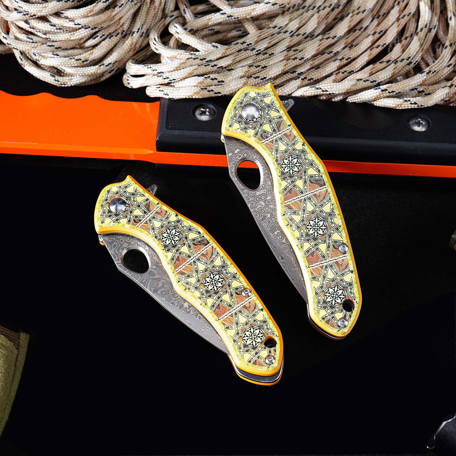 Tunafire Knives GT-DM034 Flipper Folding Knife 3.11" Damascus Steel blade 3D printed aluminum handle Camping Hiking Knife