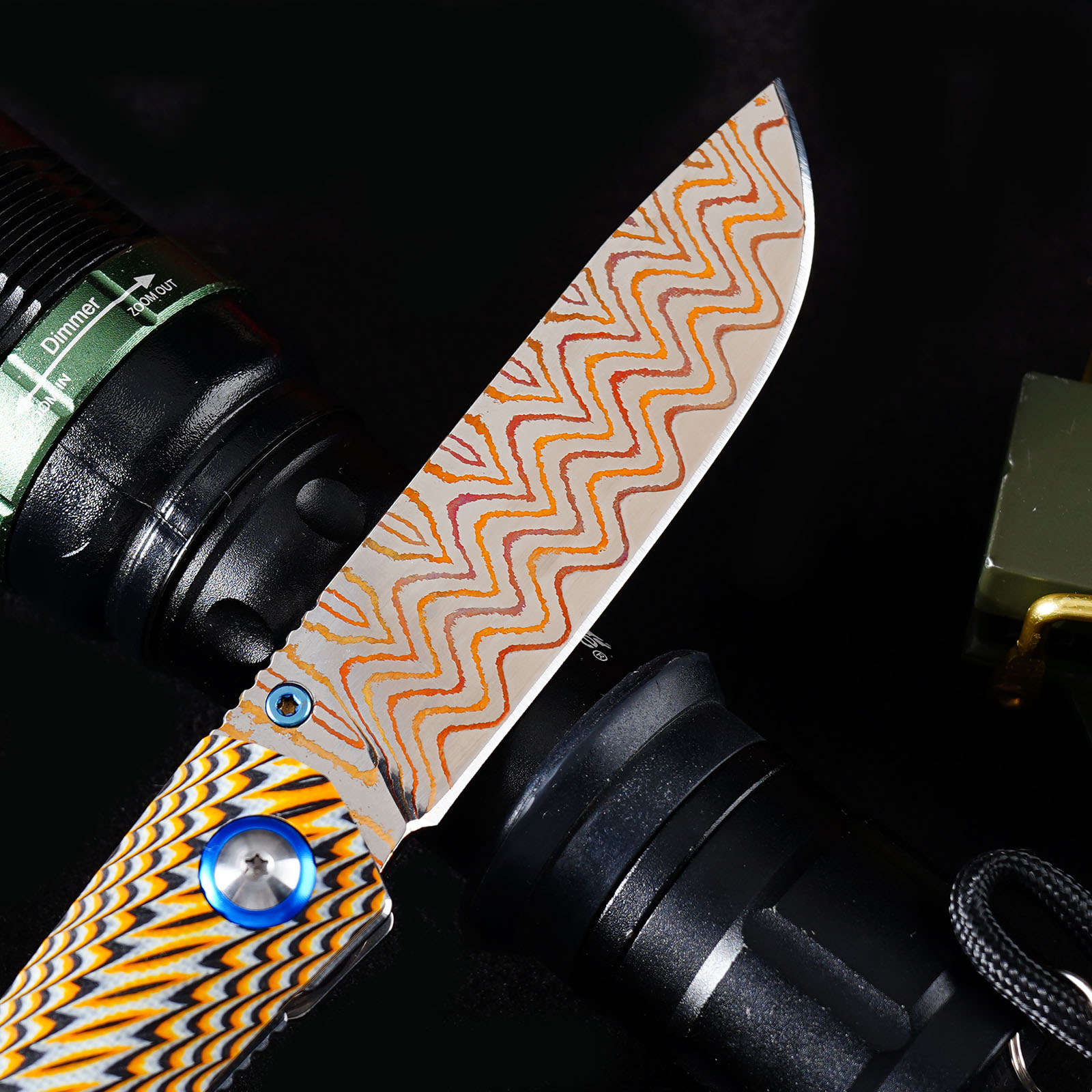 Tunafire GT-DM035-2 Copper Damascus VG10 Core Folding Knife | Colorful G10 Handle Ball Bearing Pocket Knife