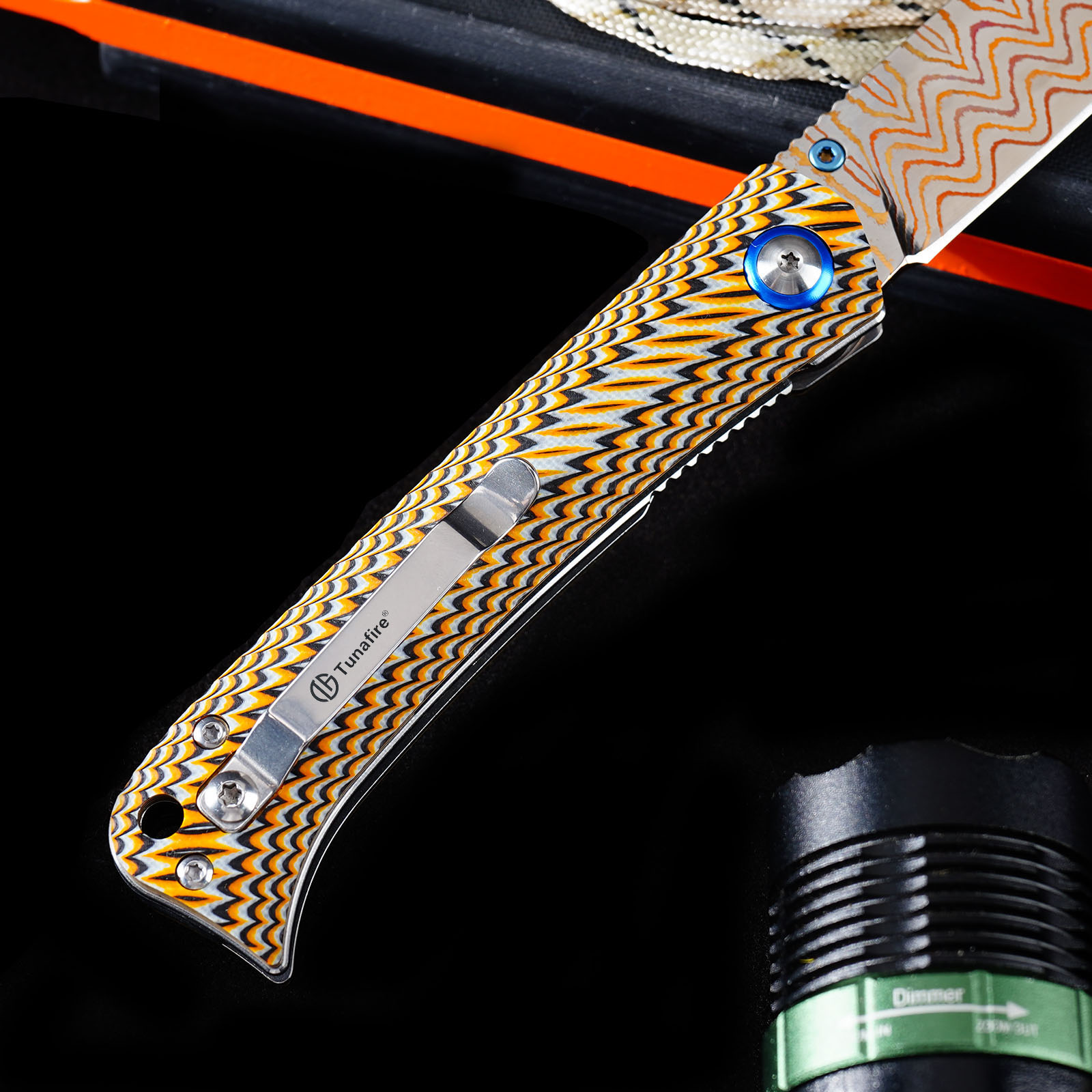 Tunafire GT-DM035-2 Copper Damascus VG10 Core Folding Knife | Colorful G10 Handle Ball Bearing Pocket Knife