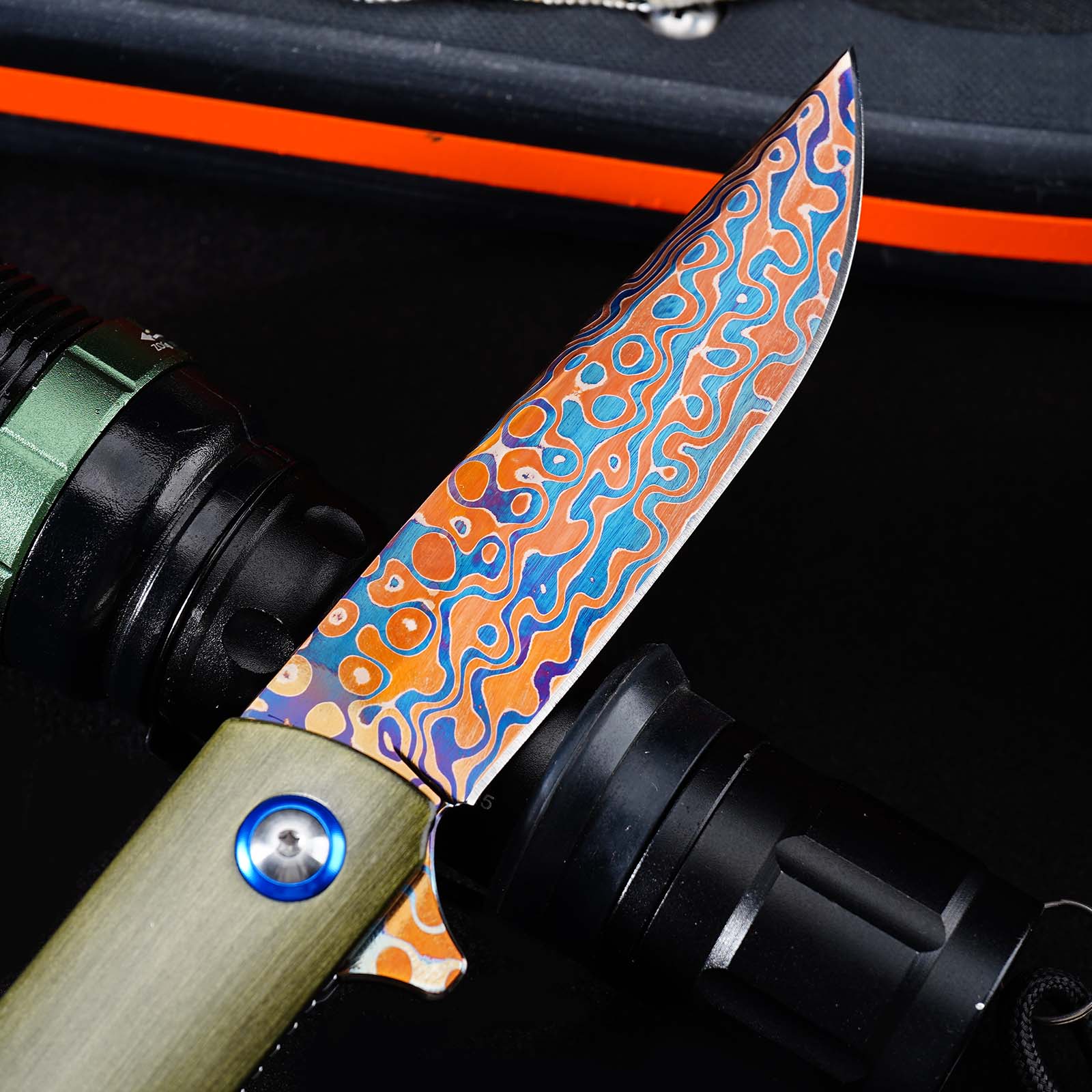Tunafire GT-DM043 Blue Damascus Folding Knife Ball Bearing Aviation Aluminum Handle 59-60HRC EDC Pocket Knife