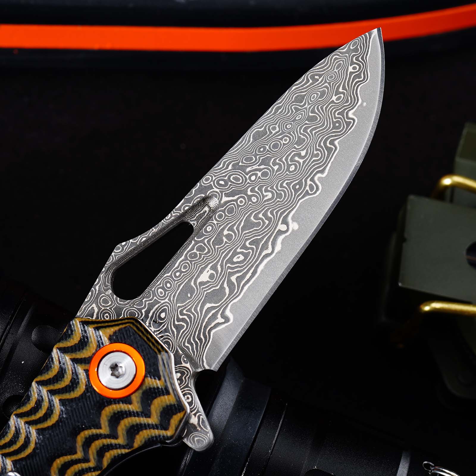 Tunafire Knife GT-DM021 2.68”Damascus steel Knife Brown Two Color G10 Handle Portable Outdoor Camping Survival Tool
