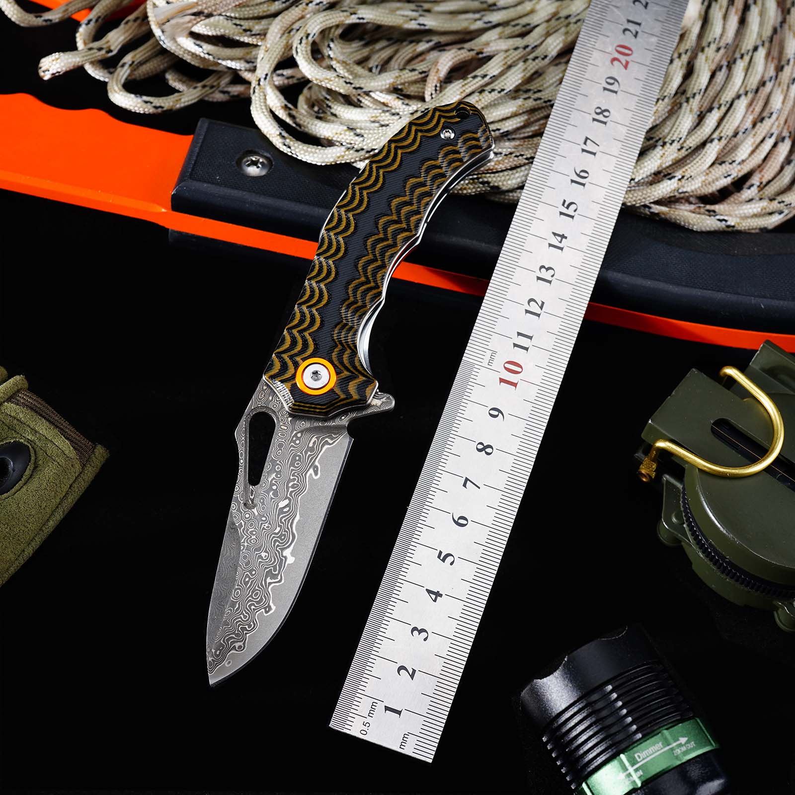 Tunafire Knife GT-DM021 2.68”Damascus steel Knife Brown Two Color G10 Handle Portable Outdoor Camping Survival Tool