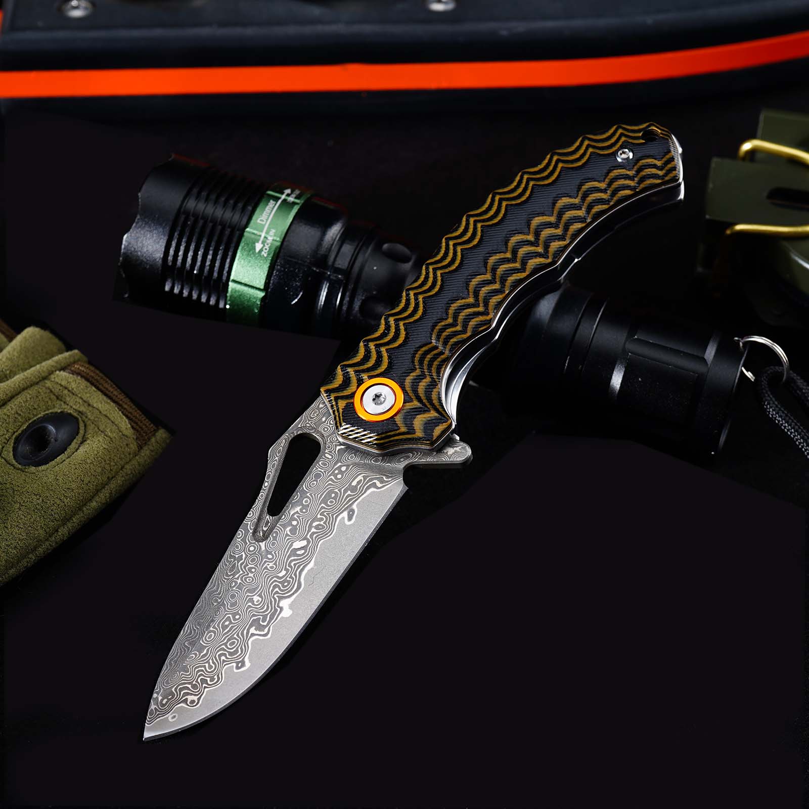 Tunafire Knife GT-DM021 2.68”Damascus steel Knife Brown Two Color G10 Handle Portable Outdoor Camping Survival Tool