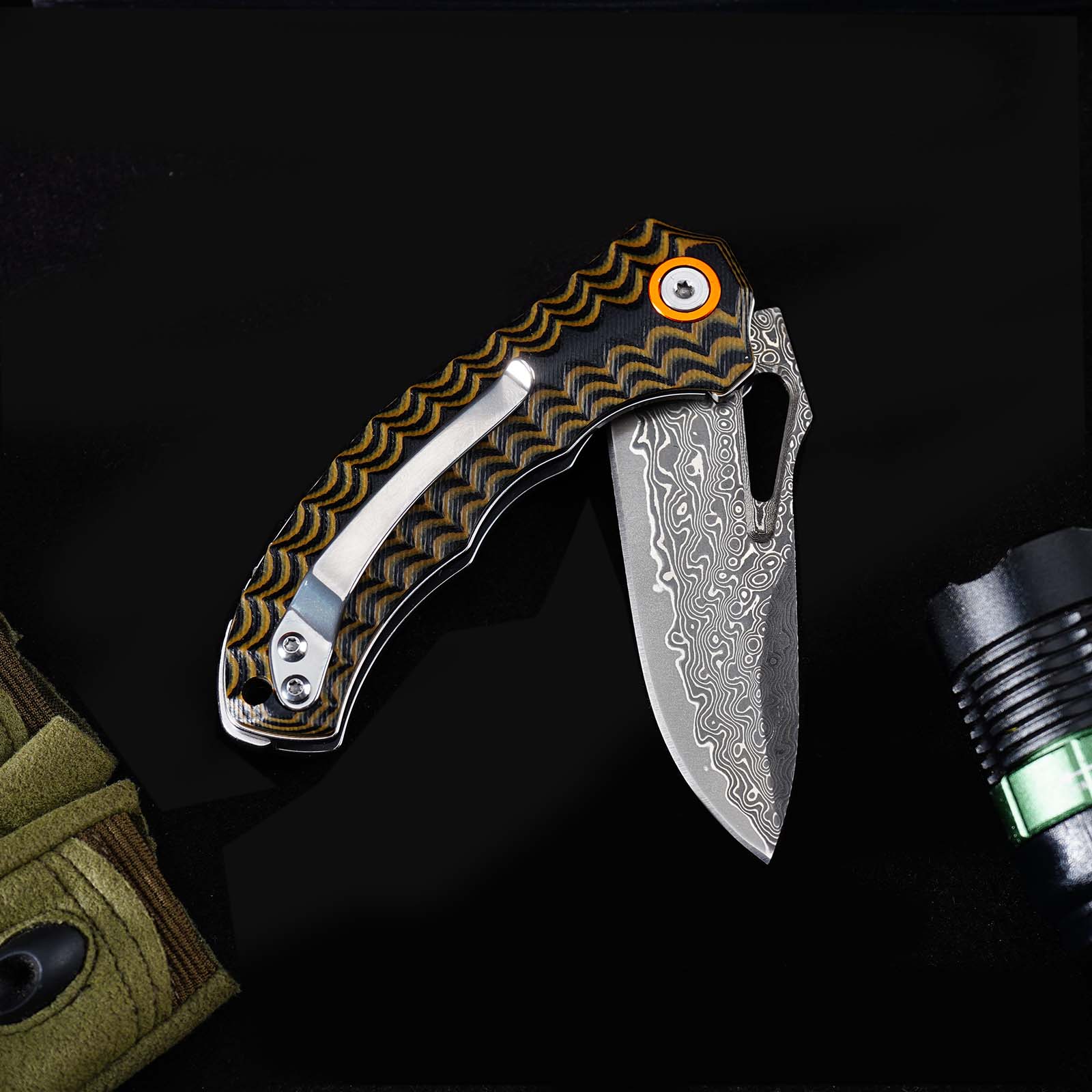 Tunafire Knife GT-DM021 2.68”Damascus steel Knife Brown Two Color G10 Handle Portable Outdoor Camping Survival Tool
