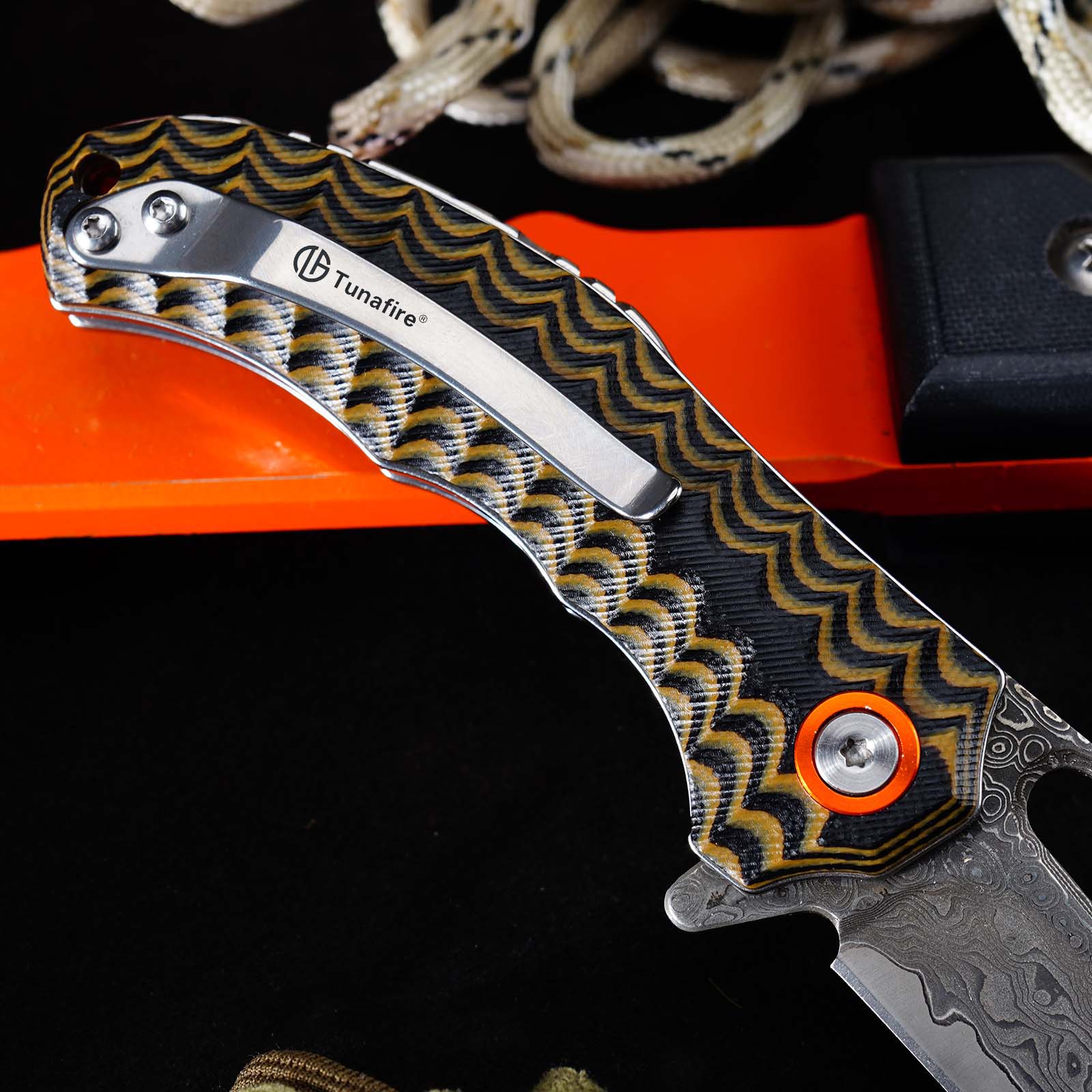 Tunafire Knife GT-DM021 2.68”Damascus steel Knife Brown Two Color G10 Handle Portable Outdoor Camping Survival Tool