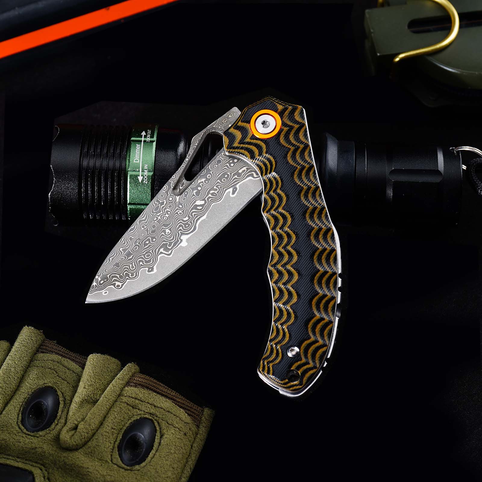 Tunafire Knife GT-DM021 2.68”Damascus steel Knife Brown Two Color G10 Handle Portable Outdoor Camping Survival Tool