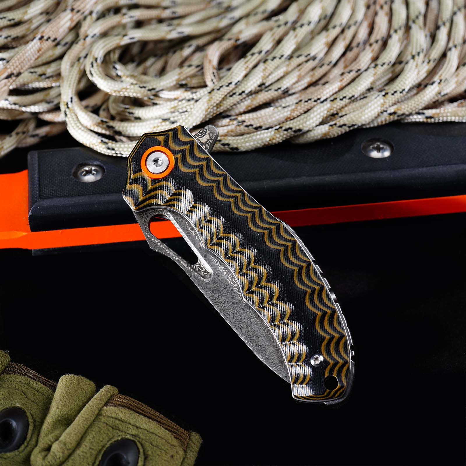 Tunafire Knife GT-DM021 2.68”Damascus steel Knife Brown Two Color G10 Handle Portable Outdoor Camping Survival Tool