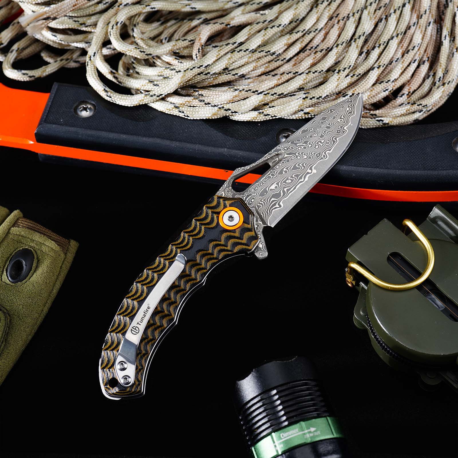 Tunafire Knife GT-DM021 2.68”Damascus steel Knife Brown Two Color G10 Handle Portable Outdoor Camping Survival Tool
