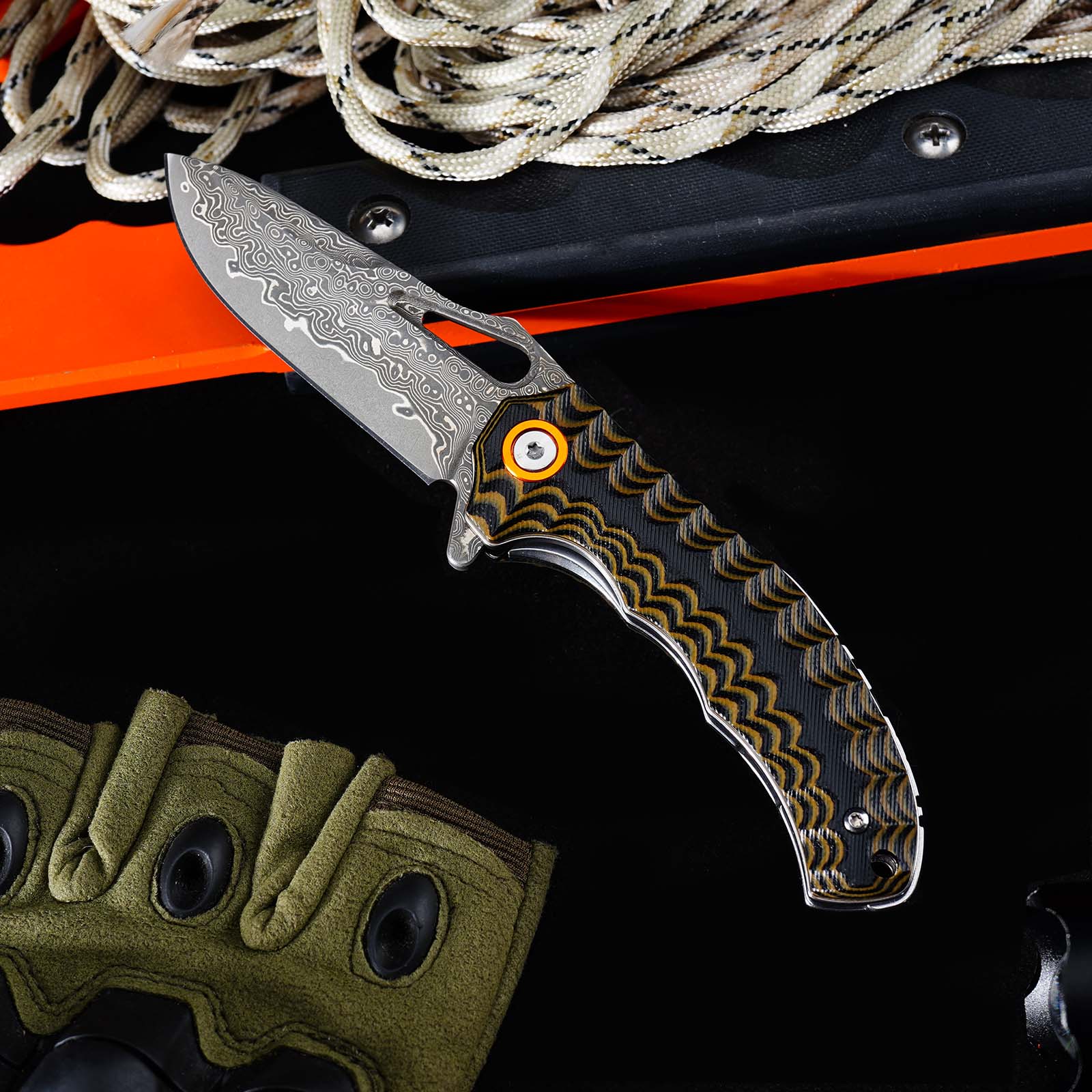 Tunafire Knife GT-DM021 2.68”Damascus steel Knife Brown Two Color G10 Handle Portable Outdoor Camping Survival Tool
