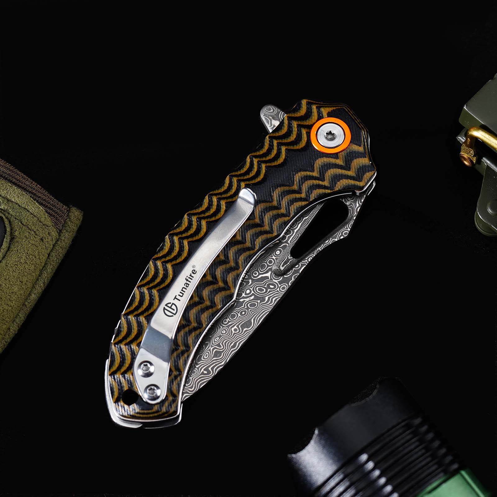 Tunafire Knife GT-DM021 2.68”Damascus steel Knife Brown Two Color G10 Handle Portable Outdoor Camping Survival Tool