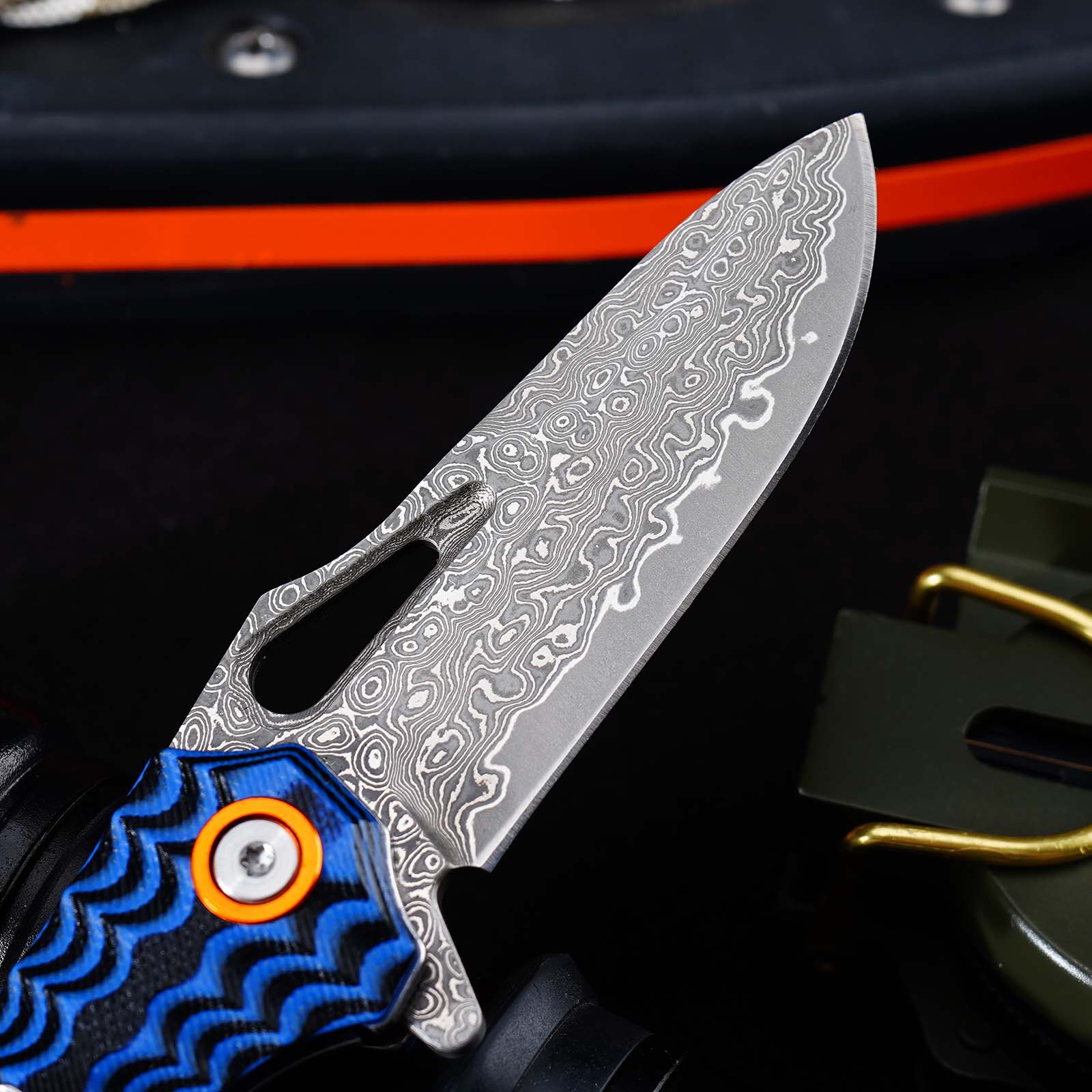 Tunafire Knife GT-DM021 Small 2.68”Damascus Pocket Knife Two Color G10 Grip Portable Outdoor Fishing Utility Tool