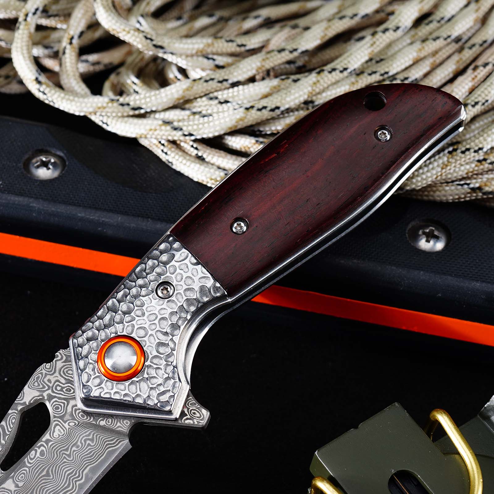 Tunafire GT-989 Folding Knife, 76-Layer Damascus Steel Pocket Knife, rosewood Handle, Built-in Bearing EDC Knife