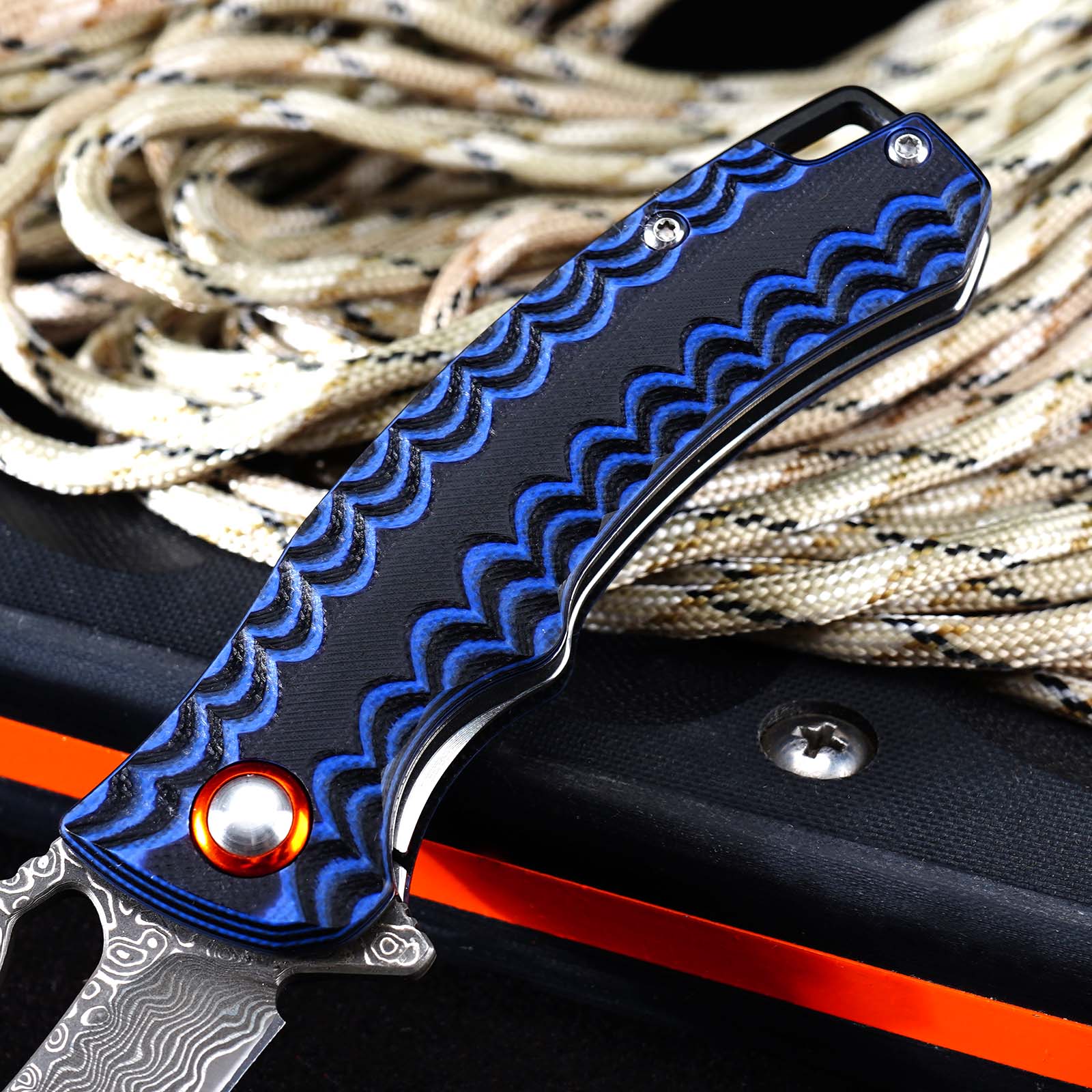 Tunafire Knife  GT-DM027 Two-color G10 Handle 2.8"Damascus steel Blade Ball Bearing Flipper Knife EDC Tools