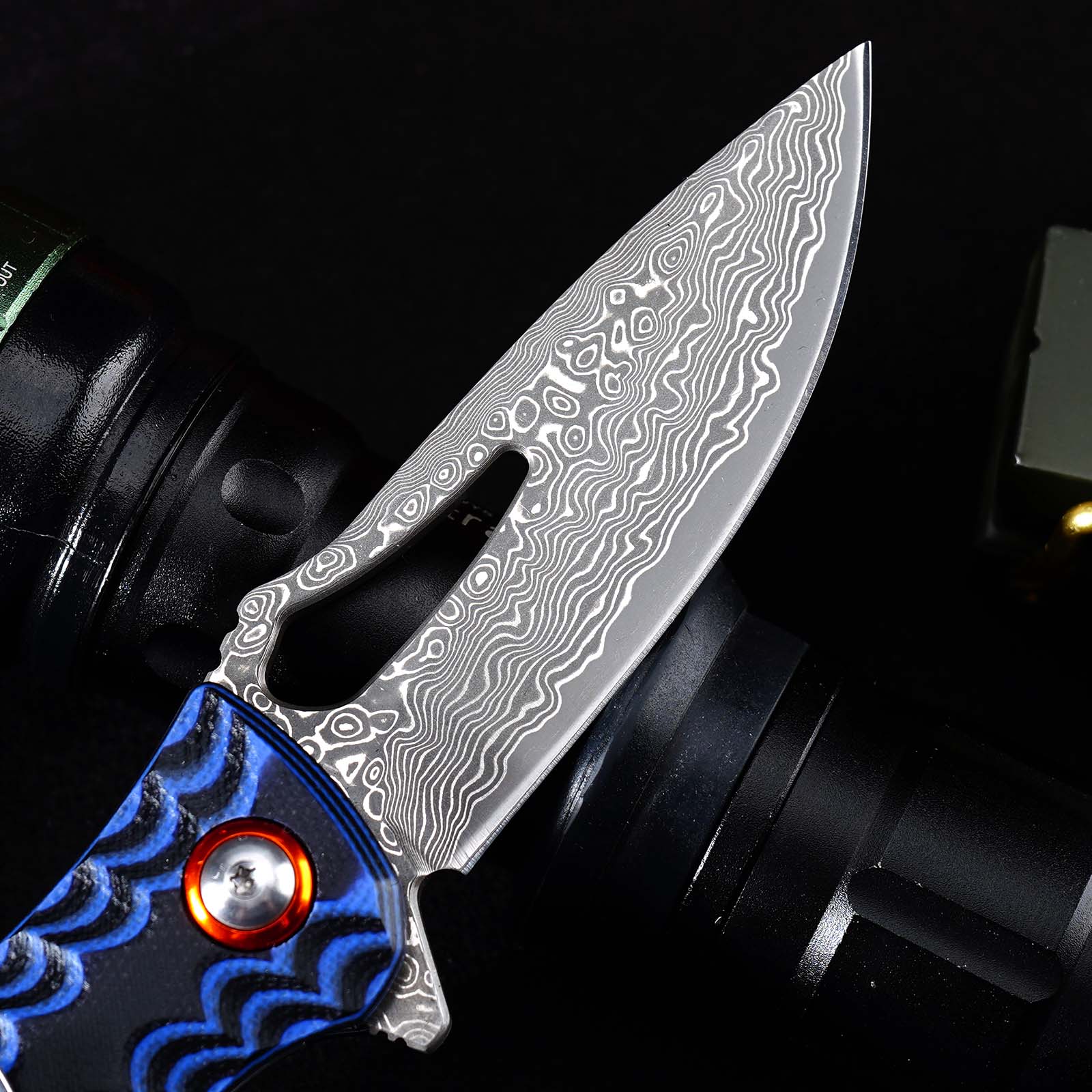 Tunafire Knife  GT-DM027 Two-color G10 Handle 2.8"Damascus steel Blade Ball Bearing Flipper Knife EDC Tools