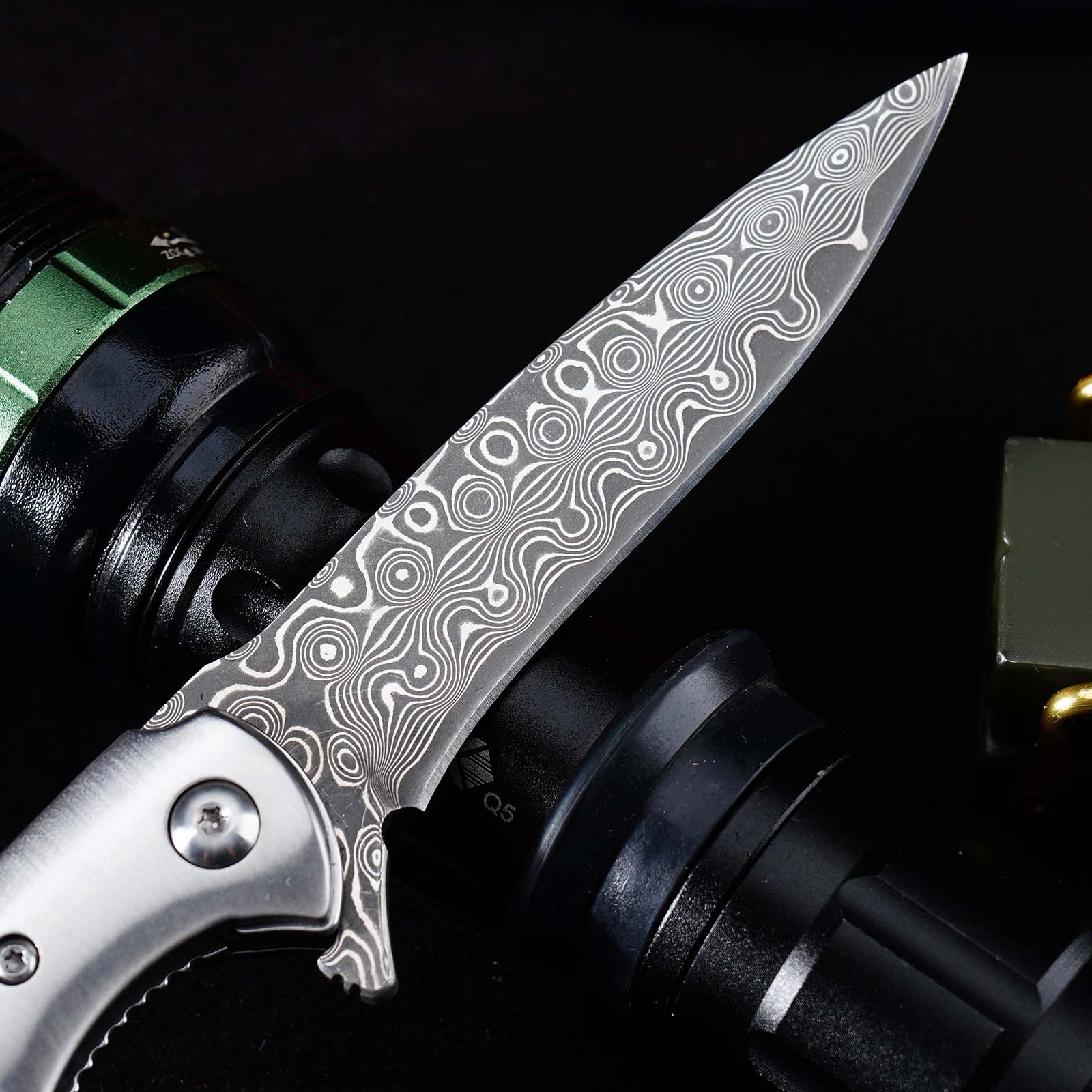Tunafire GT-DM014 Everyday Carry Folding Knife | 76 Layers Damascus Blade, White Shellfish Inlay Handle