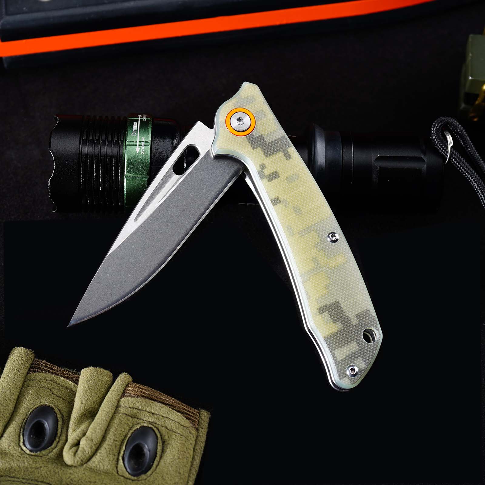 Tunafire Knife GT-T0057 Portable Stonewashed 8CR13MOV Folding Knife G10 Handle Outdoor EDC Tool