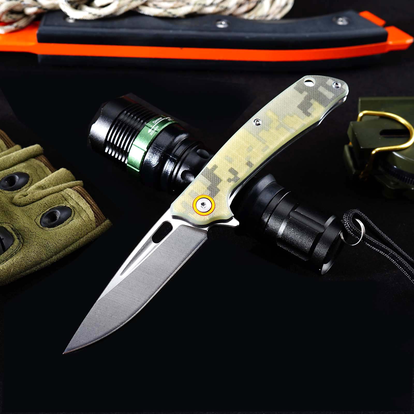 Tunafire Knife GT-T0057 Portable Stonewashed 8CR13MOV Folding Knife G10 Handle Outdoor EDC Tool