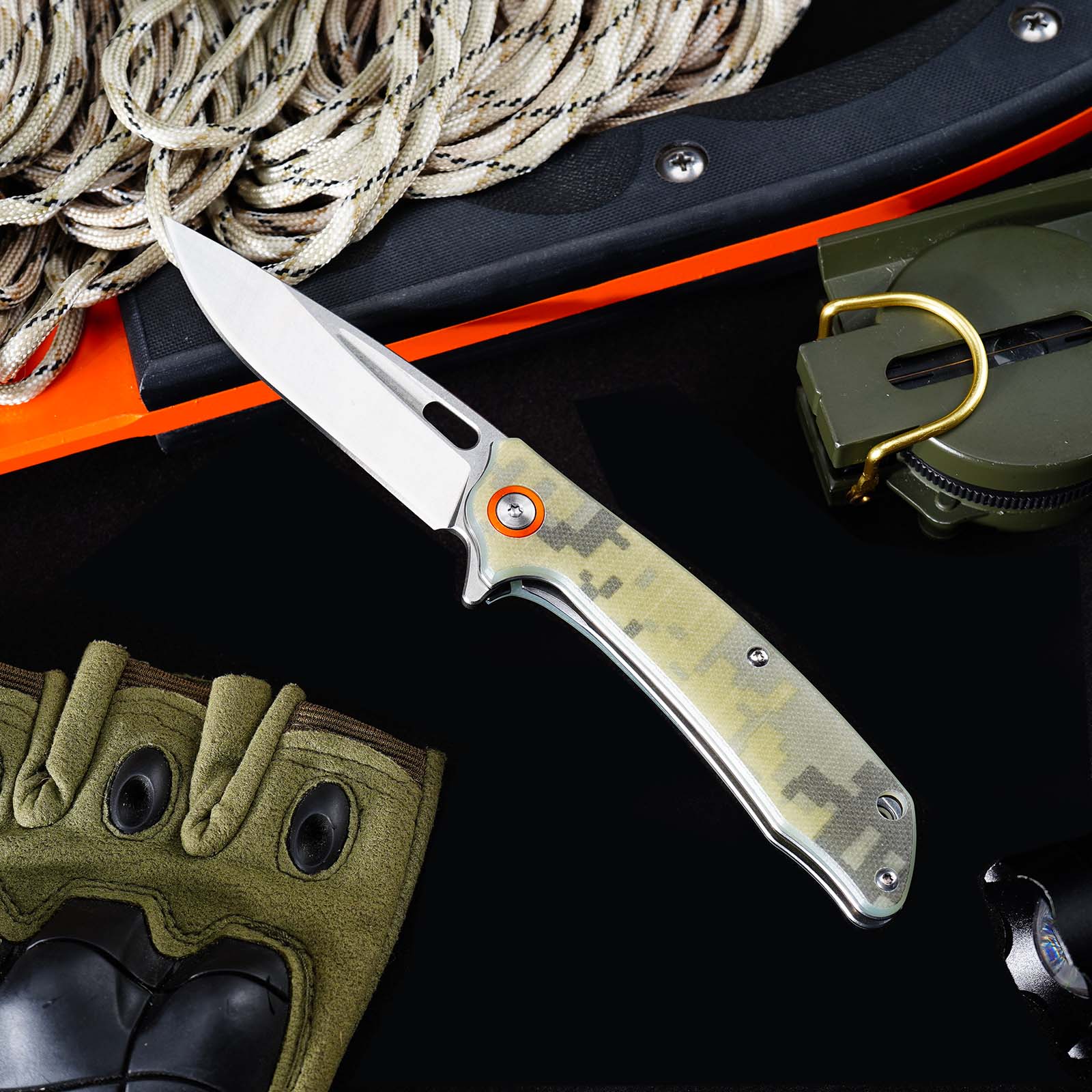 Tunafire Knife GT-T0057 Portable Stonewashed 8CR13MOV Folding Knife G10 Handle Outdoor EDC Tool