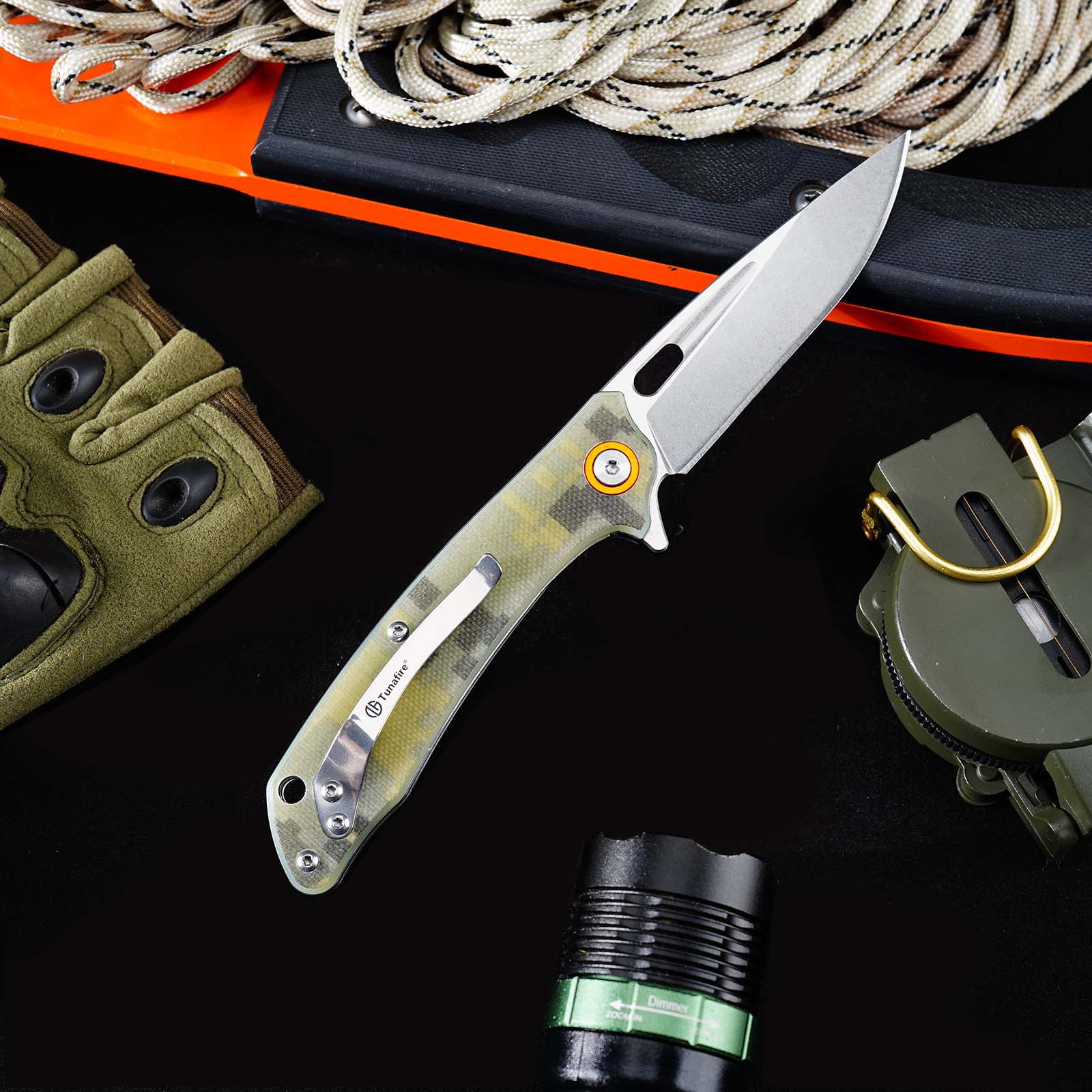 Tunafire Knife GT-T0057 Portable Stonewashed 8CR13MOV Folding Knife G10 Handle Outdoor EDC Tool
