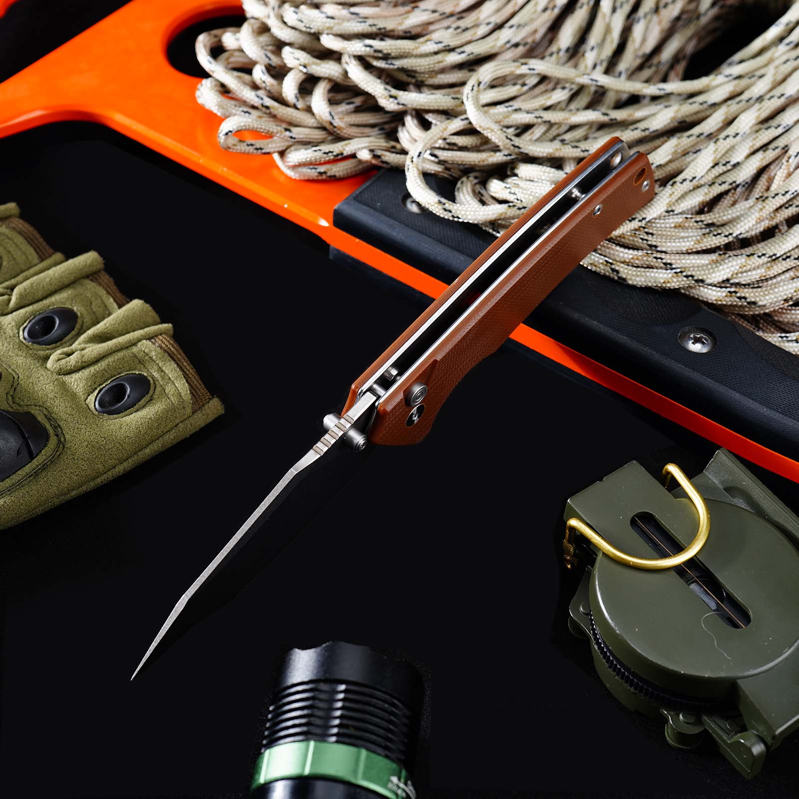 Tunafire GT-DM018 Folding Knife D2 Steel Blade G10 Handle  Button Lock EDC Knife
