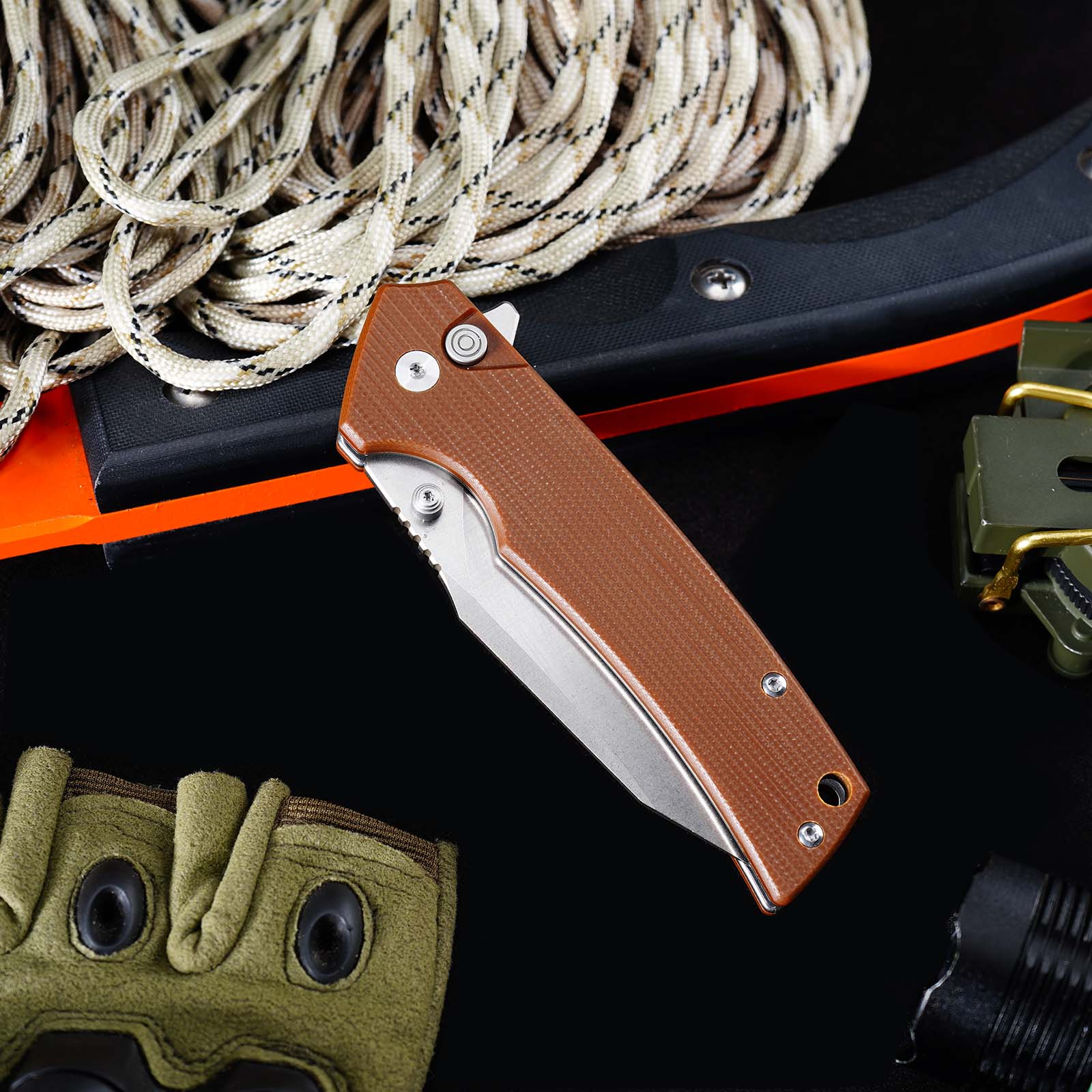 Tunafire GT-DM018 Folding Knife D2 Steel Blade G10 Handle  Button Lock EDC Knife