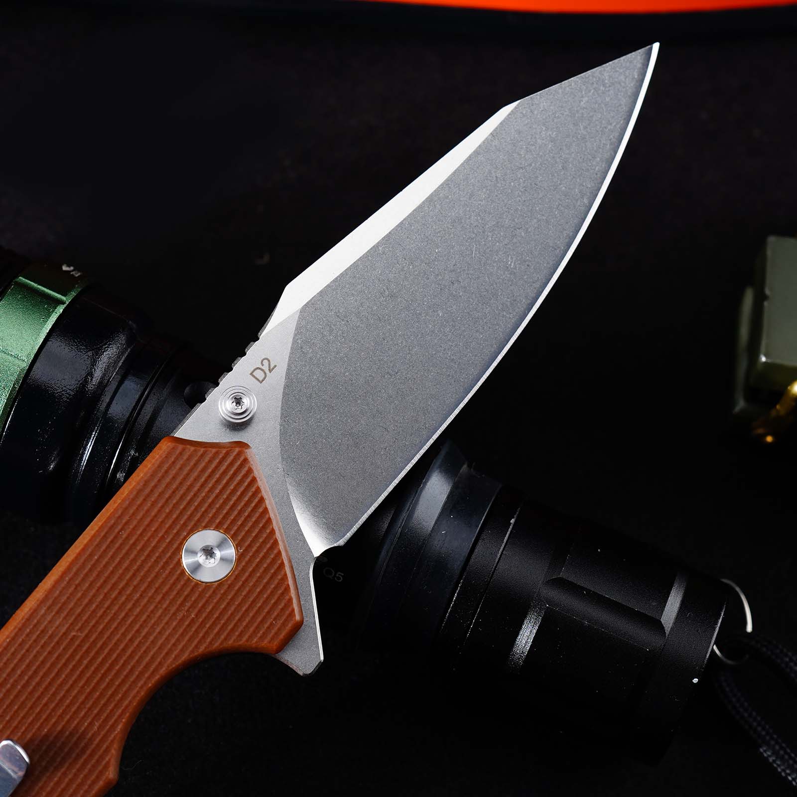 Tunafire GT-DM018 Folding Knife D2 Steel Blade G10 Handle  Button Lock EDC Knife