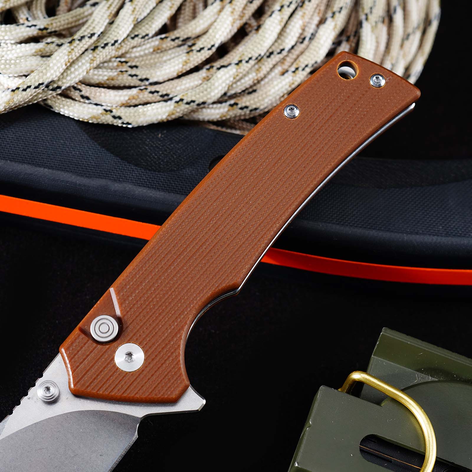 Tunafire GT-DM018 Folding Knife D2 Steel Blade G10 Handle  Button Lock EDC Knife