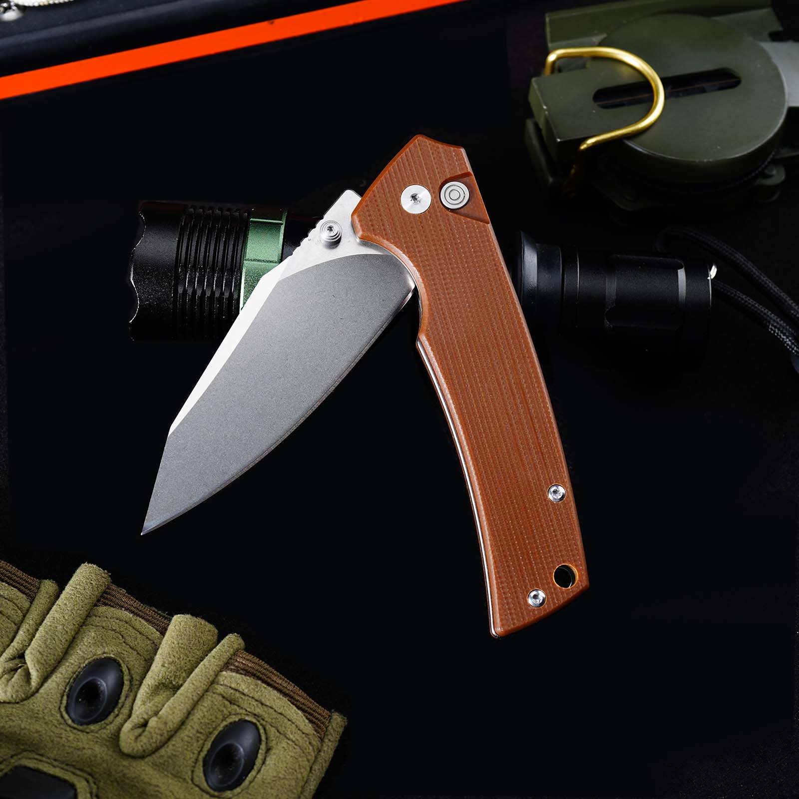 Tunafire GT-DM018 Folding Knife D2 Steel Blade G10 Handle  Button Lock EDC Knife
