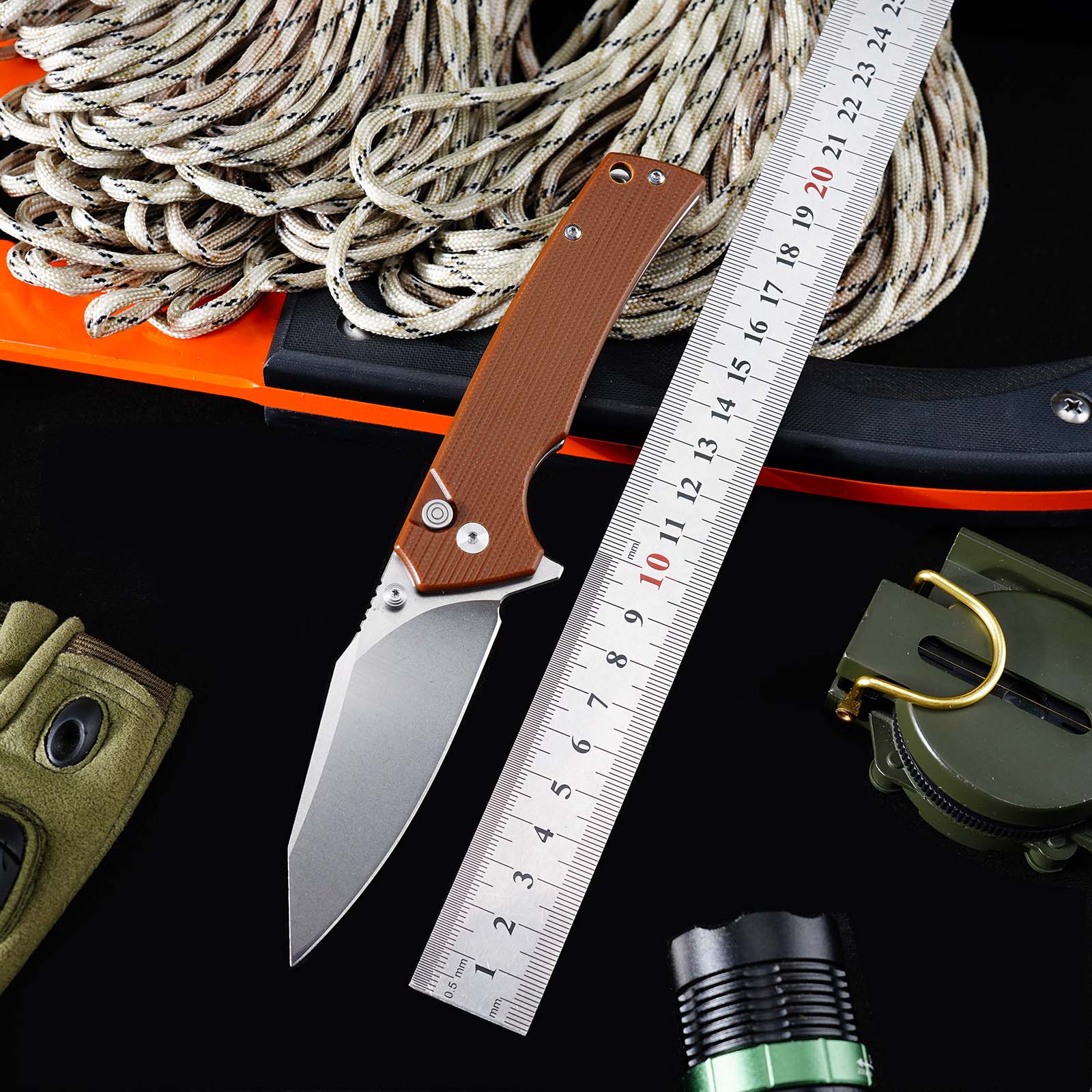 Tunafire GT-DM018 Folding Knife D2 Steel Blade G10 Handle  Button Lock EDC Knife