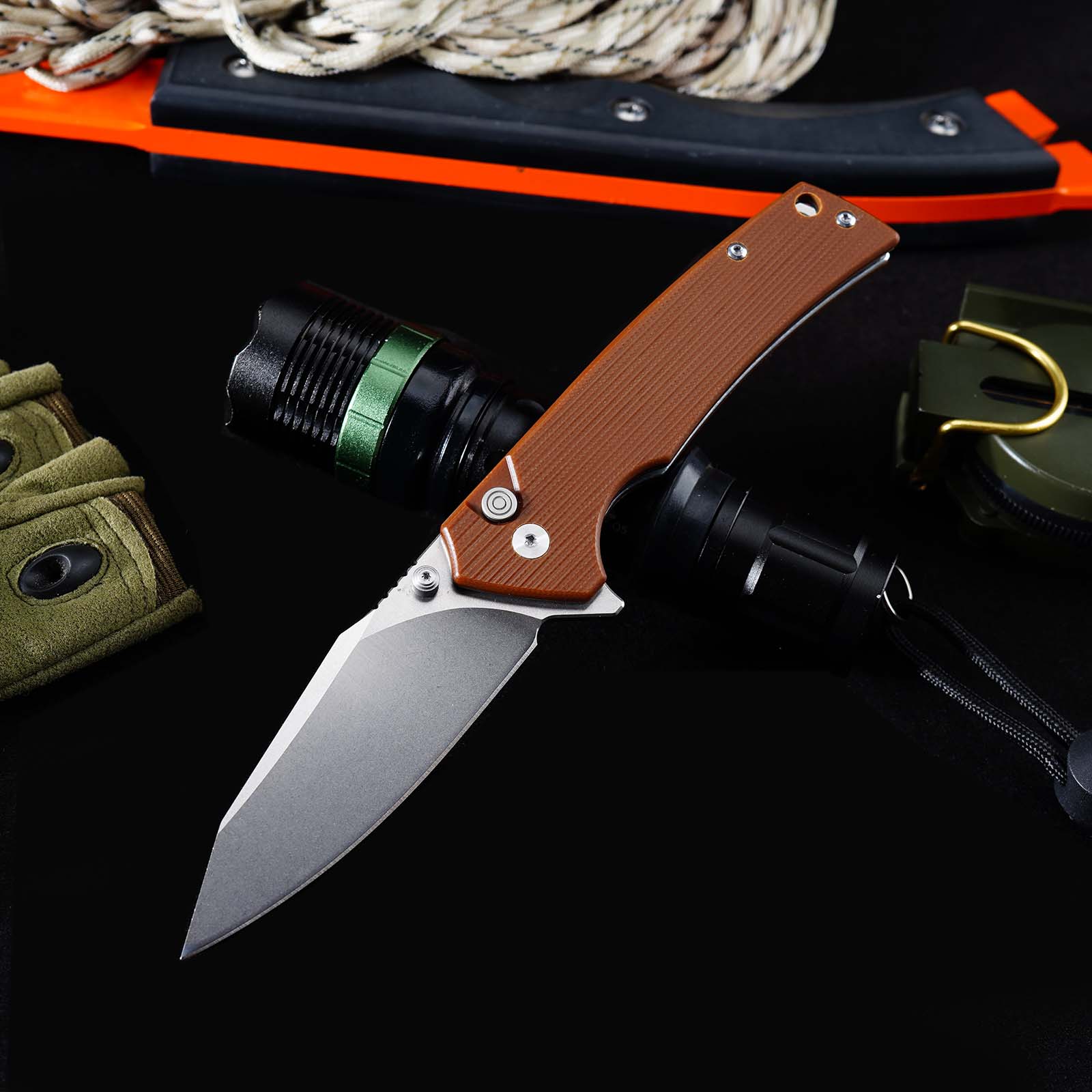 Tunafire GT-DM018 Folding Knife D2 Steel Blade G10 Handle  Button Lock EDC Knife