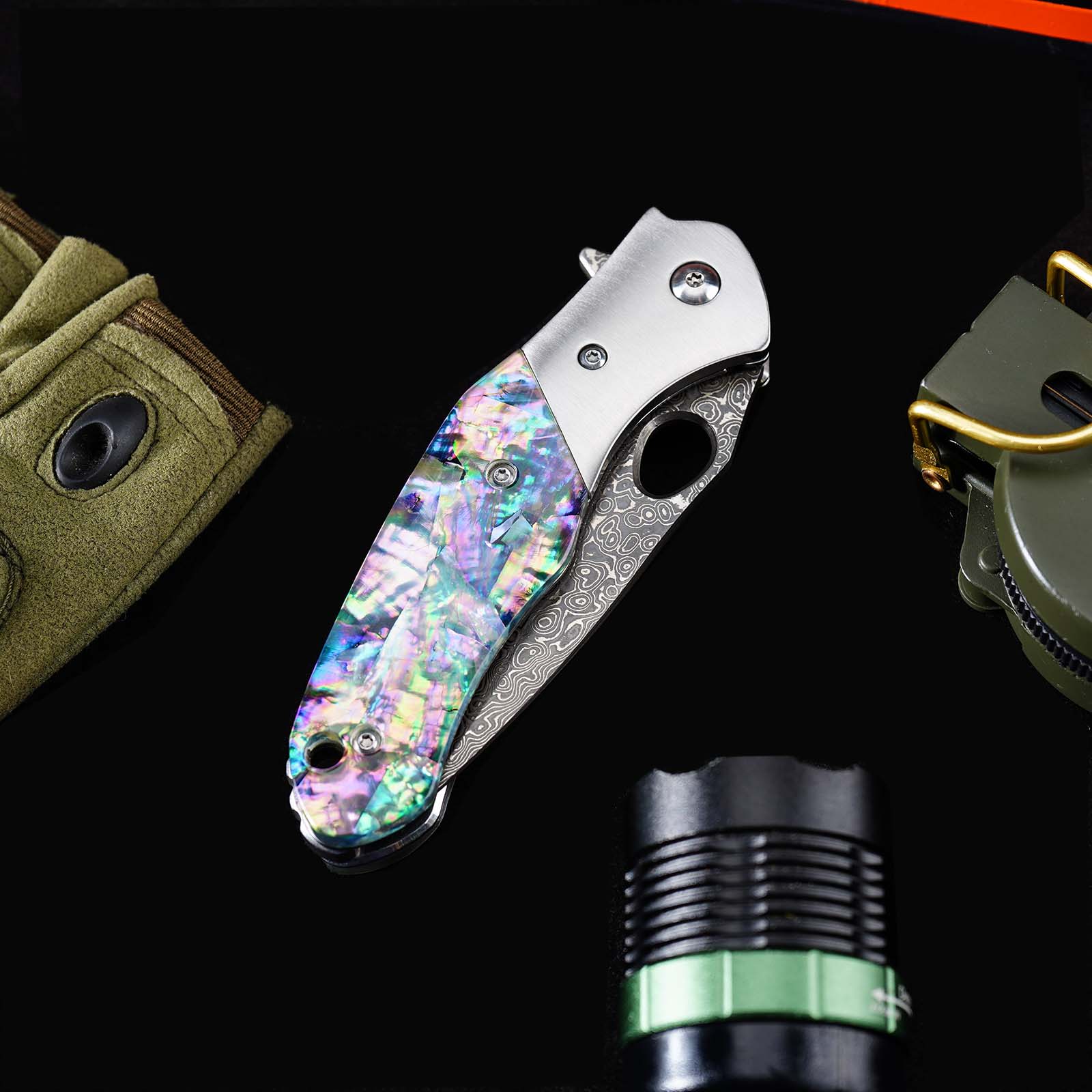 Tunafire Knife GT-BS305 Outdoor Folding Knife, VG10 Core 76 Layer Damascus Blade Colored Shell Handle EDC Knife