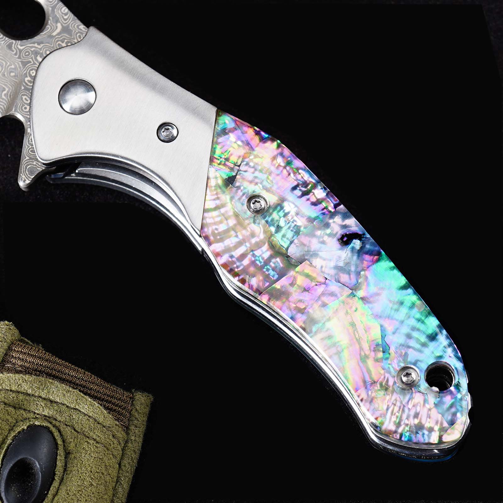 Tunafire Knife GT-BS305 Outdoor Folding Knife, VG10 Core 76 Layer Damascus Blade Colored Shell Handle EDC Knife