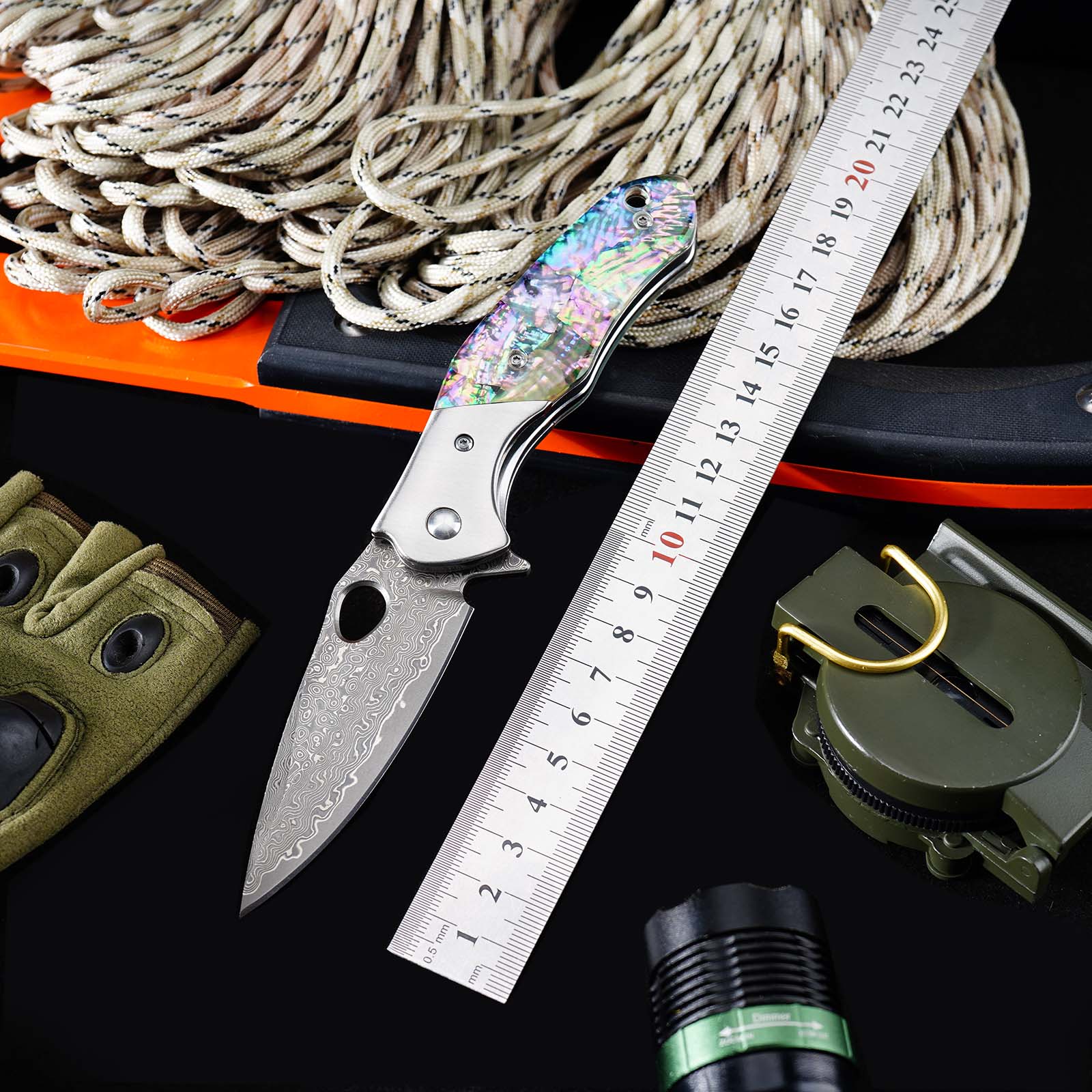 Tunafire Knife GT-BS305 Outdoor Folding Knife, VG10 Core 76 Layer Damascus Blade Colored Shell Handle EDC Knife