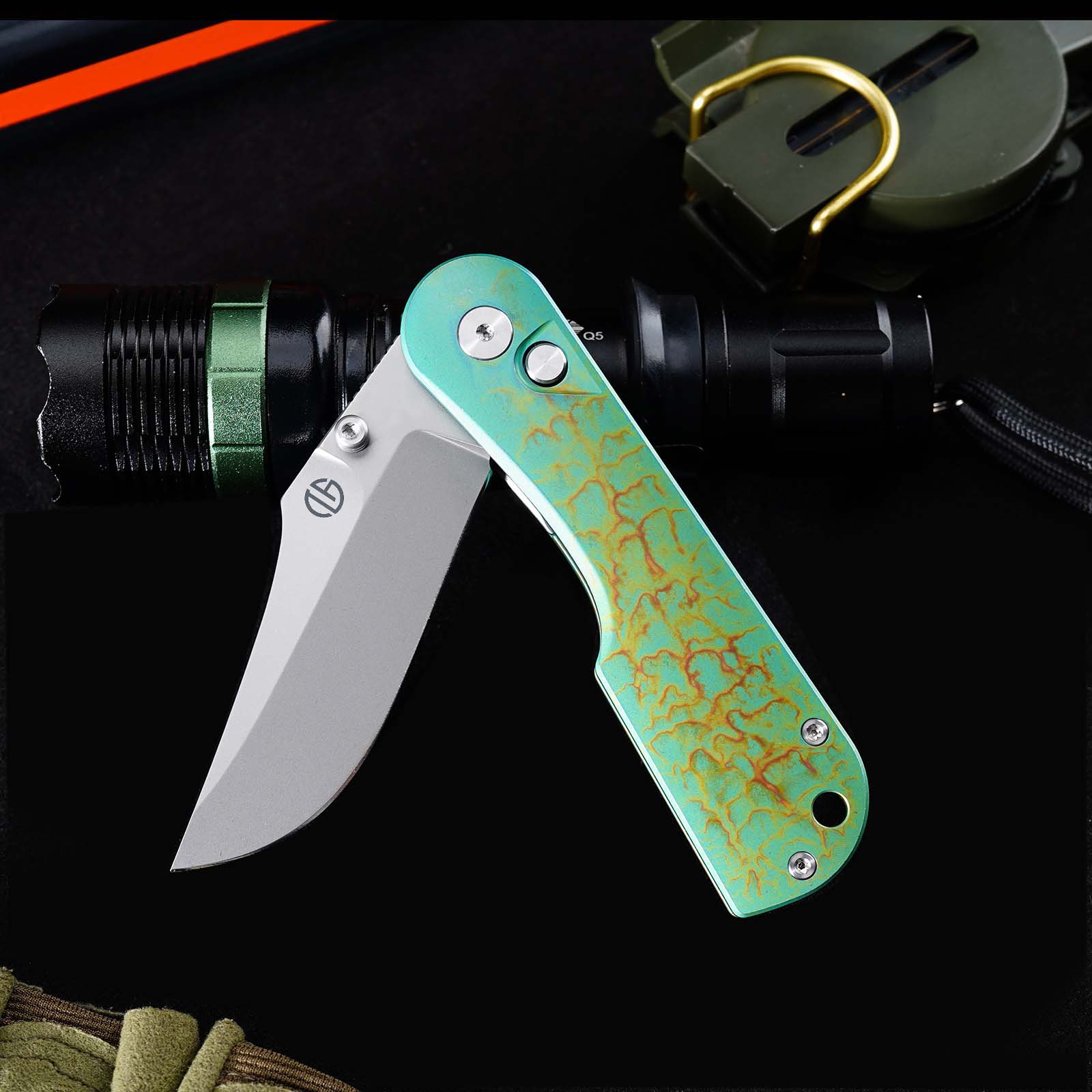 Tunafire GT-T0074-2 Knife VG10 Steel 2.9"Blade , Titanium Handle Ceramic Ball Bearing Pocket Knife EDC