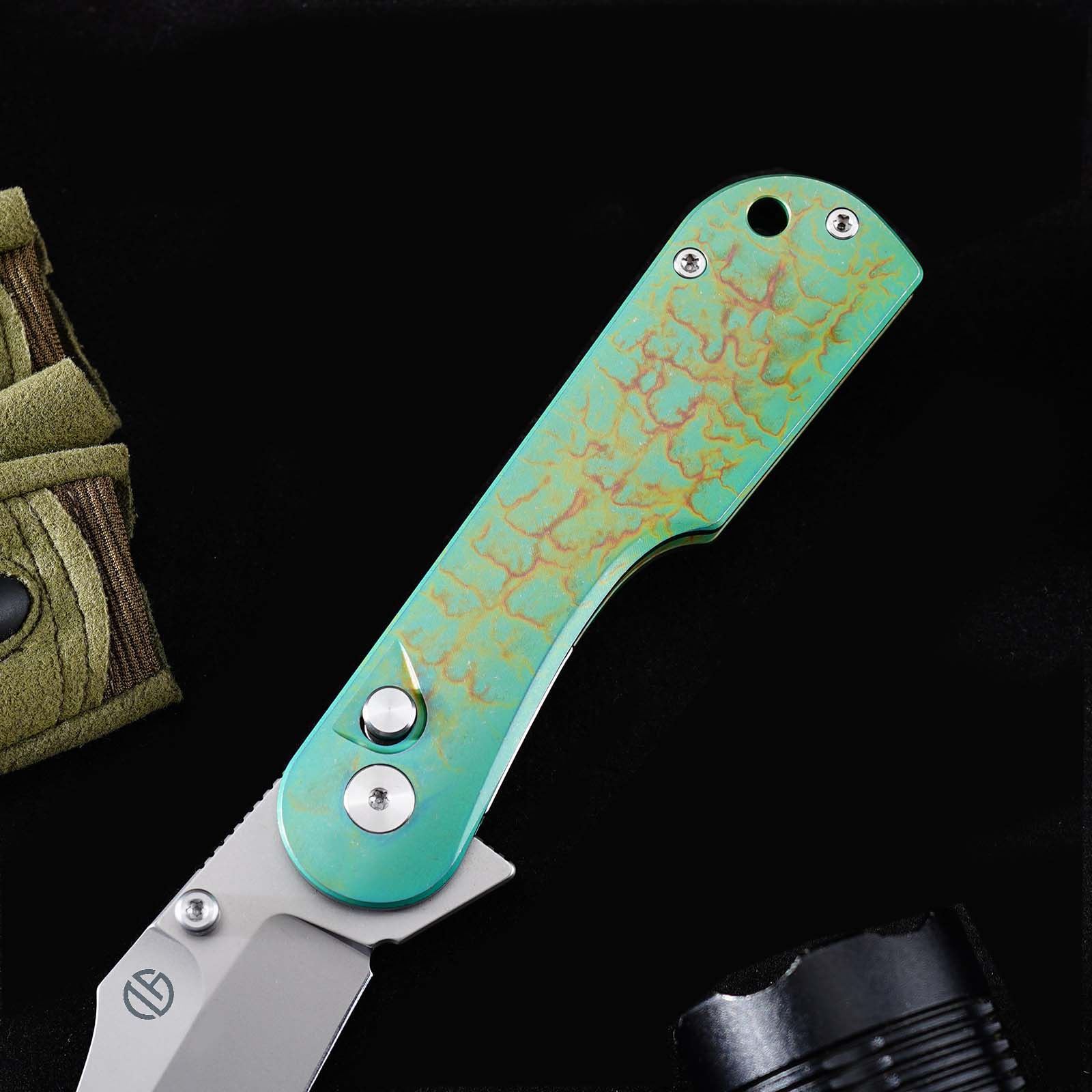 Tunafire GT-T0074-2 Knife VG10 Steel 2.9"Blade , Titanium Handle Ceramic Ball Bearing Pocket Knife EDC