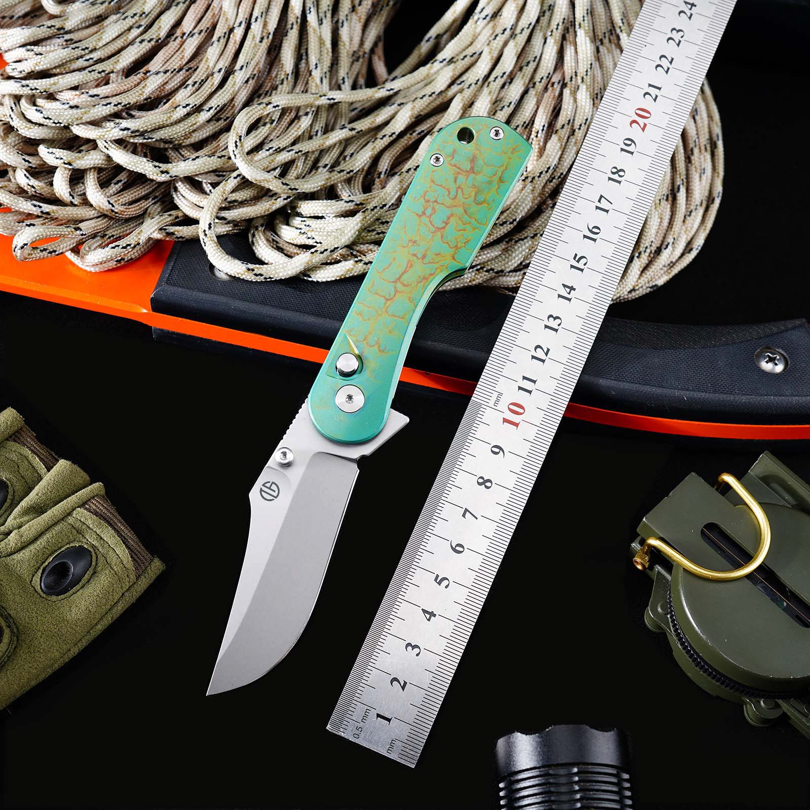 Tunafire GT-T0074-2 Knife VG10 Steel 2.9"Blade , Titanium Handle Ceramic Ball Bearing Pocket Knife EDC