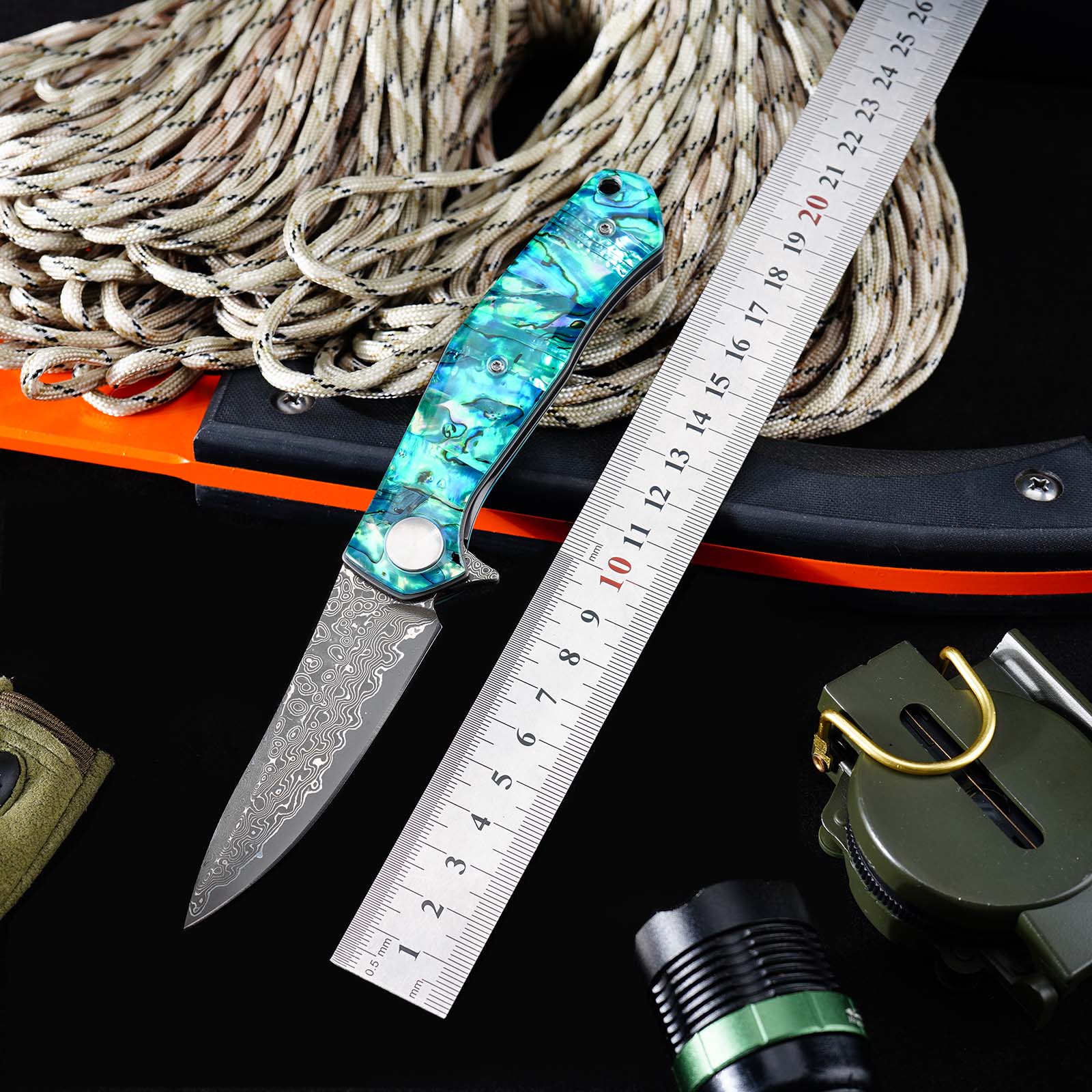 Tunafire Knife GT-K4020 VG10 Core 76 Layer Damascus Folding Knife, Colored Shell Handle Ball Bearing Pocket Knife